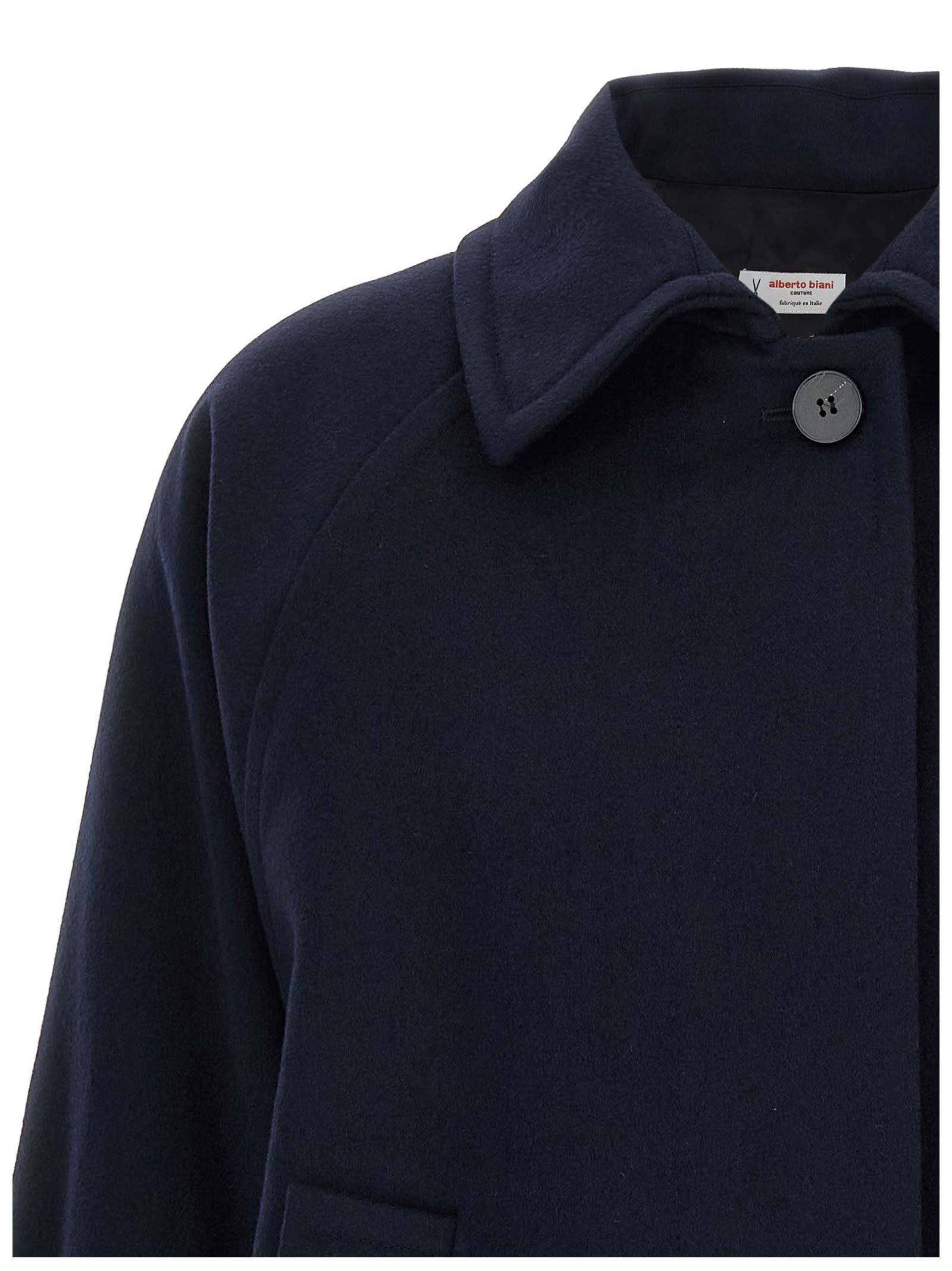 Alberto Biani Wool Coat With Wide Sleeves And Front Pockets In Blue