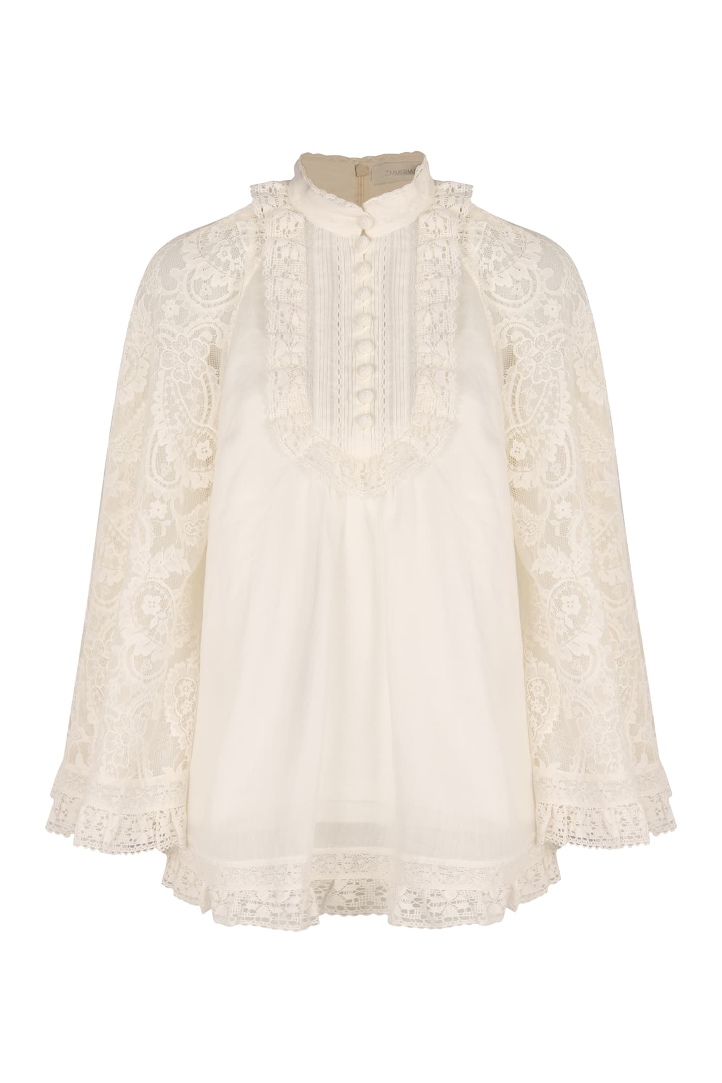 Zimmermann Ruffled Ramie Blouse In Sand