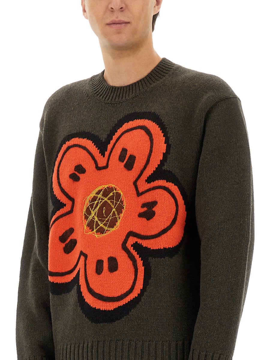 Kenzo Boke Flower Cotton Blend Sweater In Green