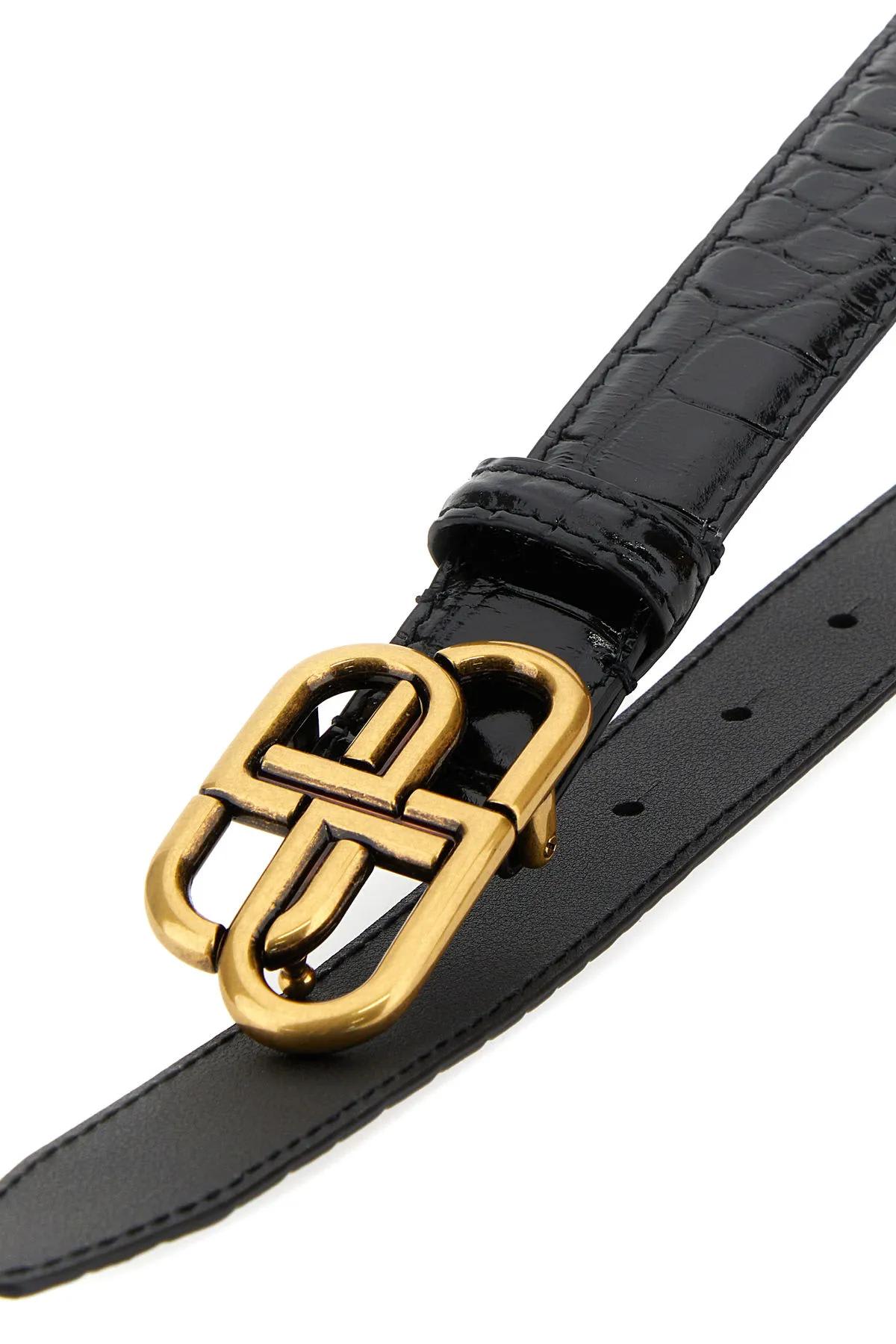 Balenciaga Black Leather Bb Belt In Black