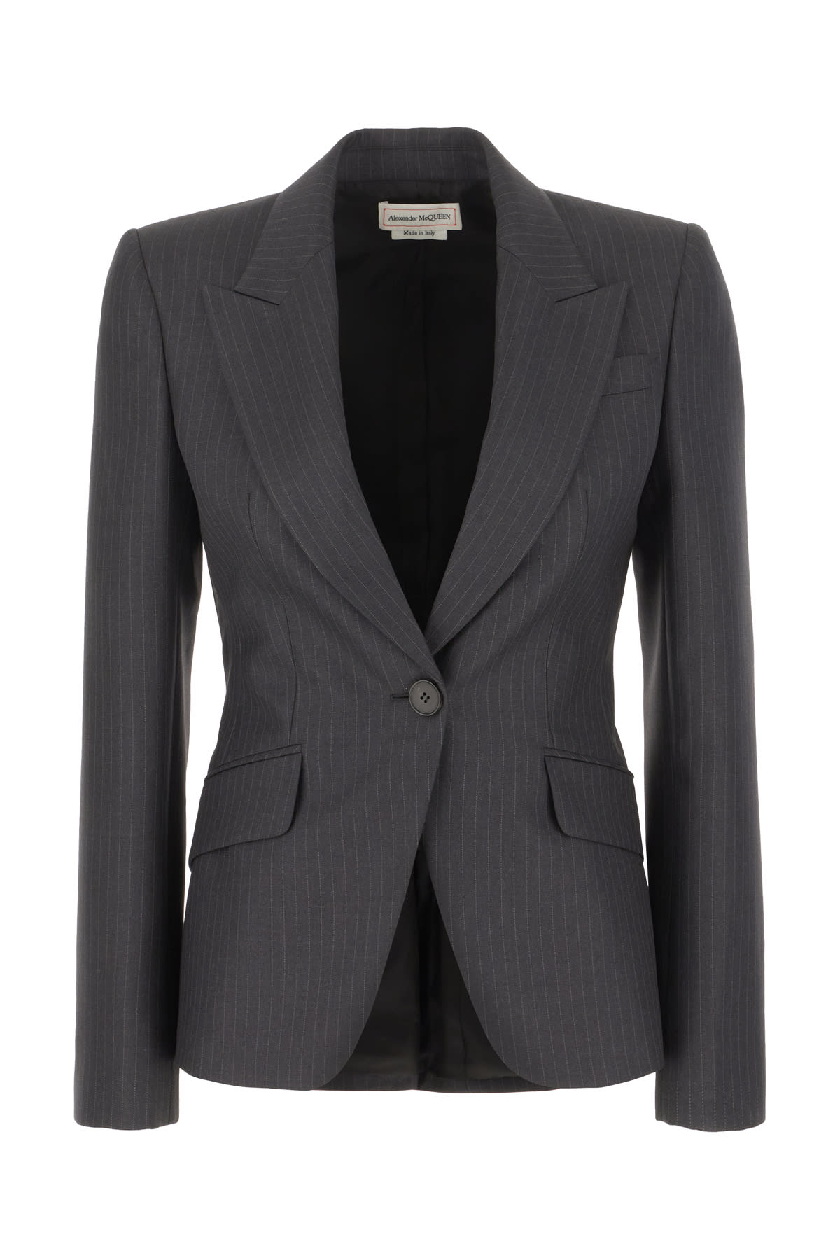 Alexander Mcqueen Embroidered Wool Blazer In Grey