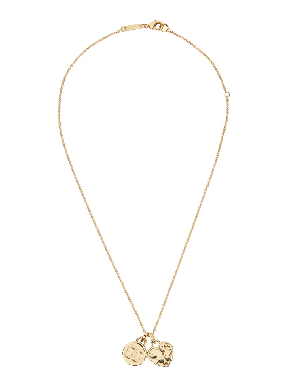 Dolce & Gabbana Women Gold Colored Necklace With Logo Pendant And Heart Pendant In Brass Woman In Gold