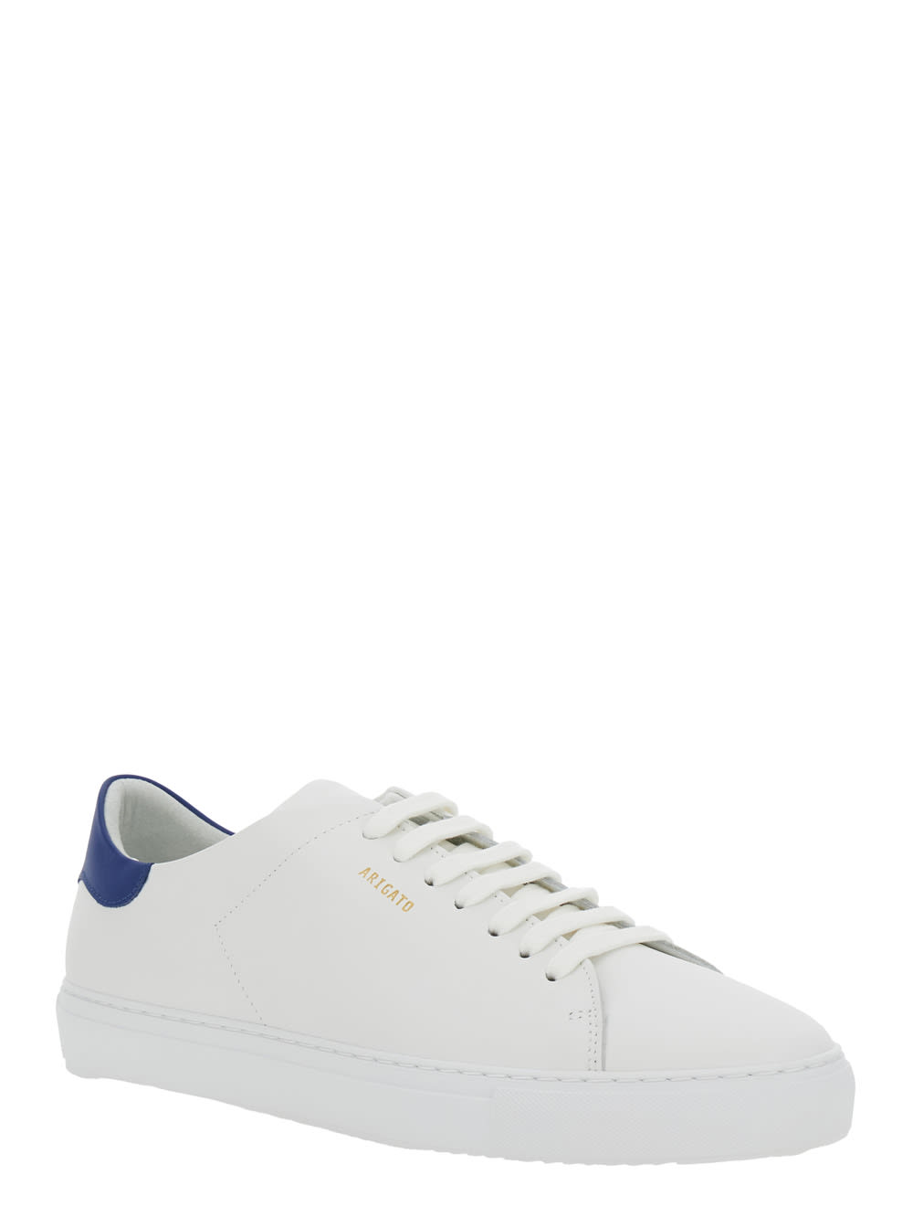 Shop Axel Arigato Clean 90 White Low Top Sneakers With Laminated Logo In Leather Man