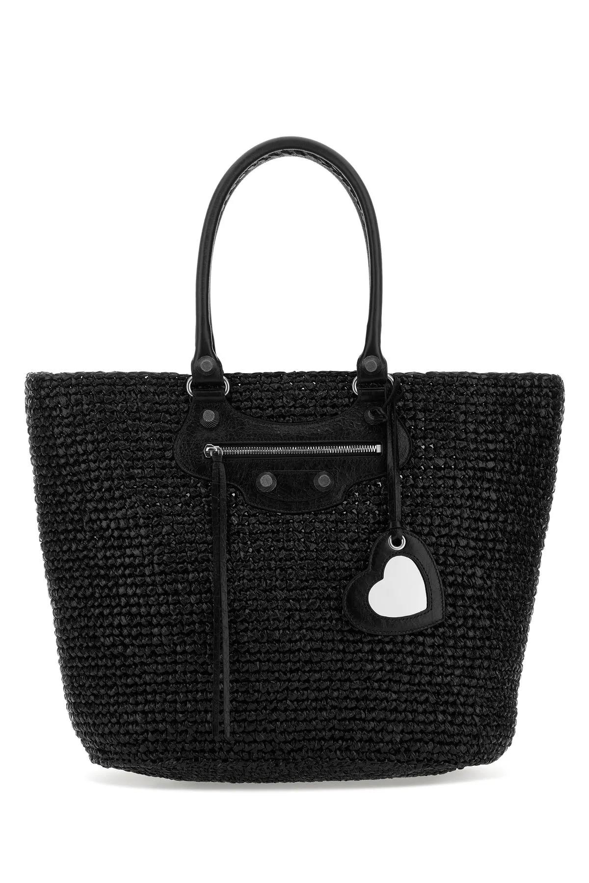 Shop Balenciaga Black Raffia Large Le Cagole Panier Shopping Bag