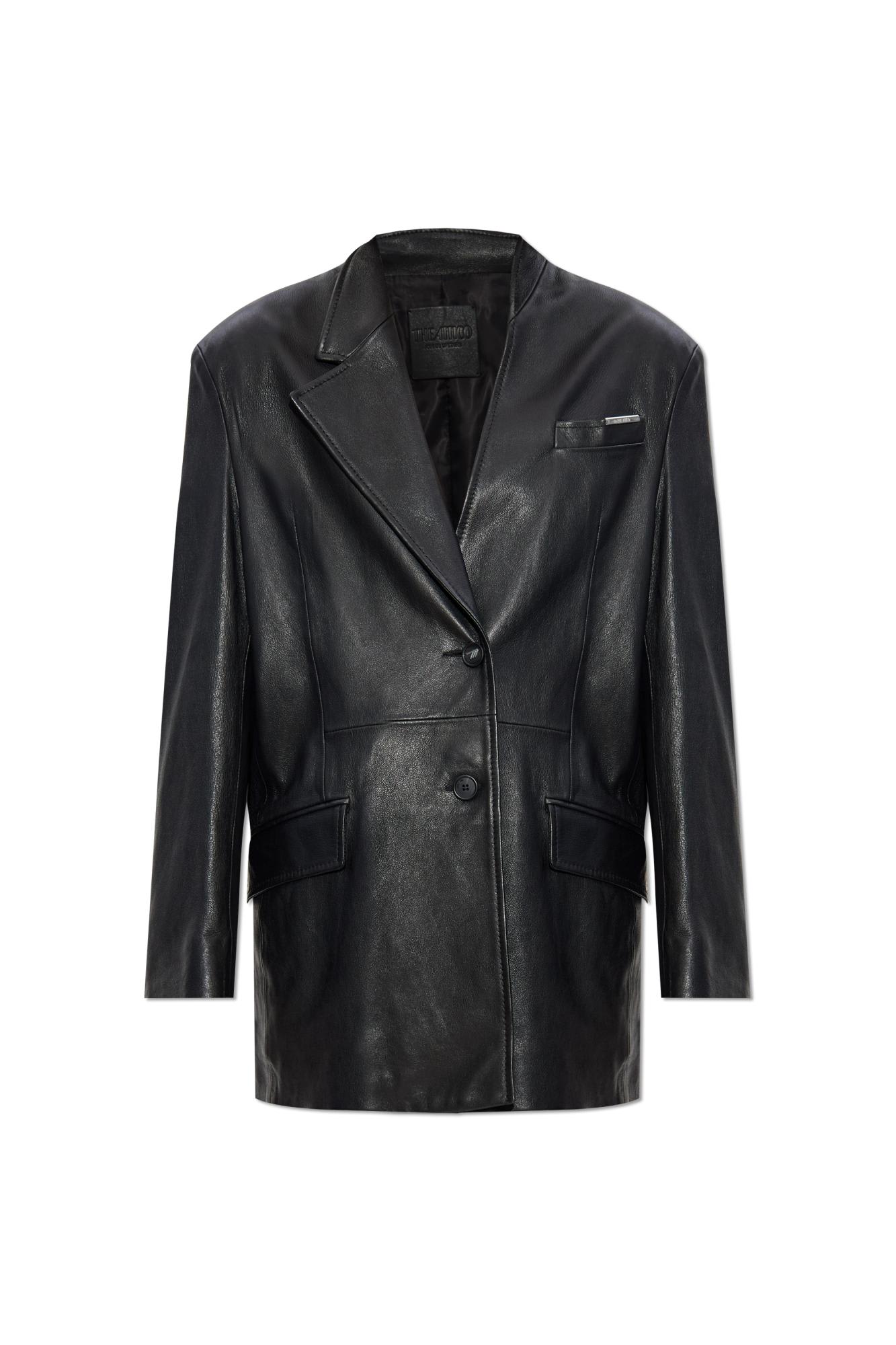 Attico Tailored Black Lambskin Blazer With Notched Lapels In Black