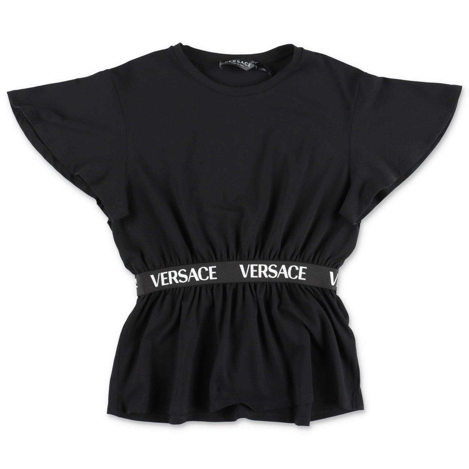 Versace T-shirt Nera Peplum In Jersey Di Cotone