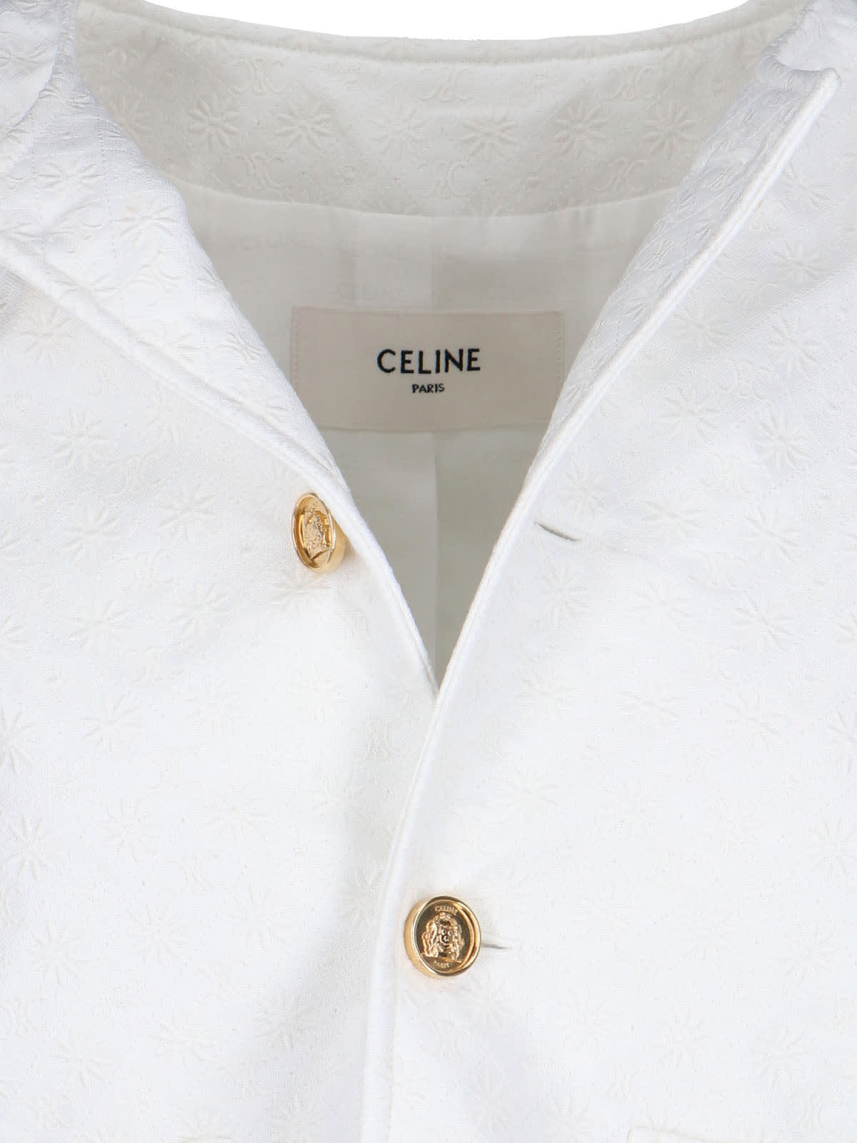 Celine Long-sleeved Leather Jacket In White