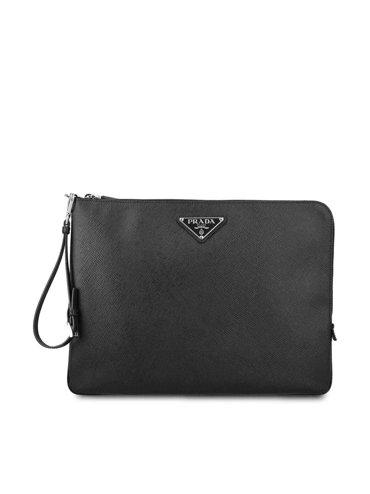 Shop Prada Triangle-logo Zipped Clutch Bag In Nero