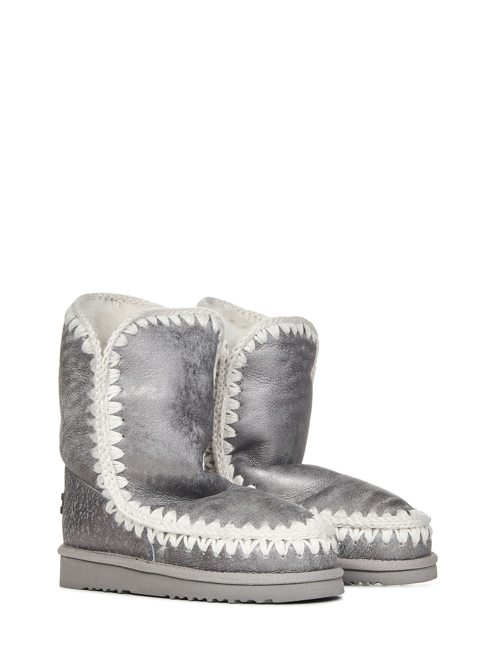 Mou Eskimo 24 Low Heels Ankle Boots In Silver Glitter In Silver