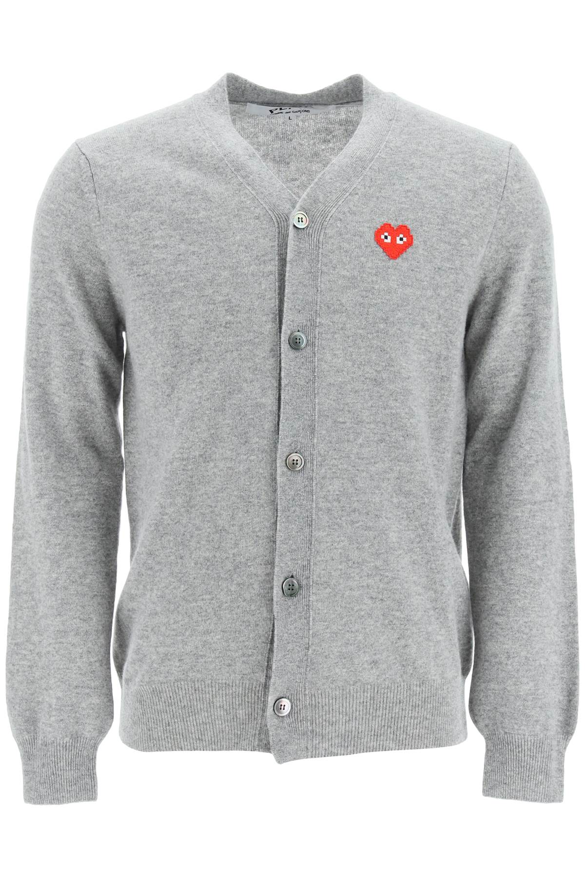 Comme Des Garçons Play Comme Des Garcons Play Logo Patch Cardigan In Top Light Gray (grey)