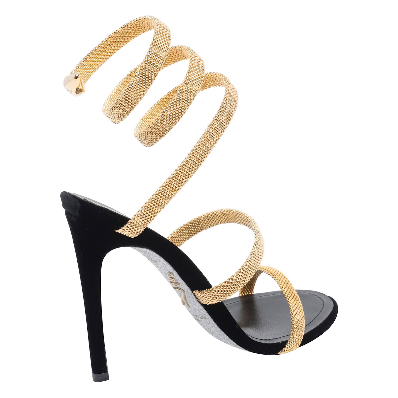 René Caovilla Trigold Cleo Black-gold Sandal 105 In Multi