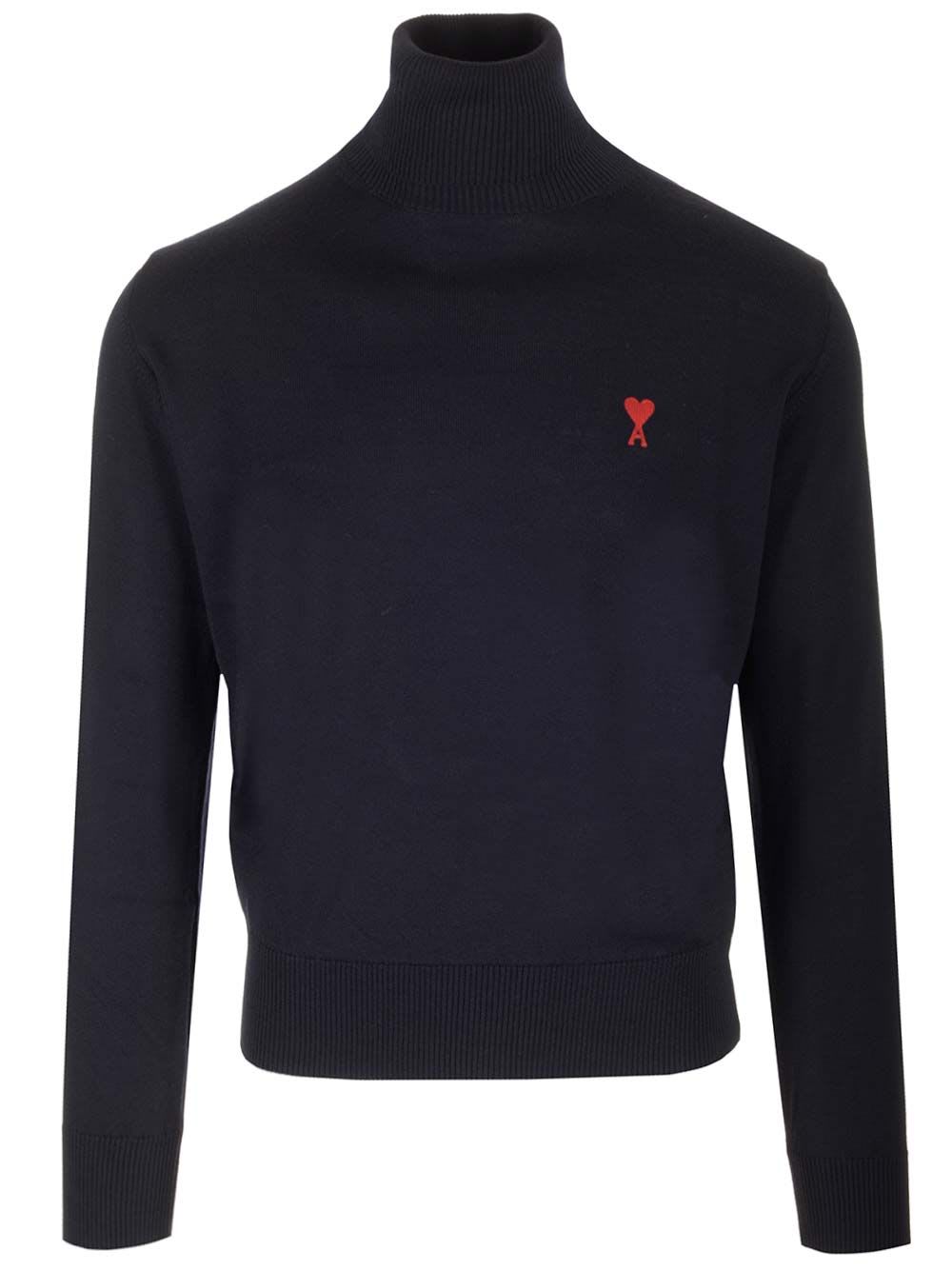 Shop Ami Alexandre Mattiussi Navy Blue Turtleneck Sweater