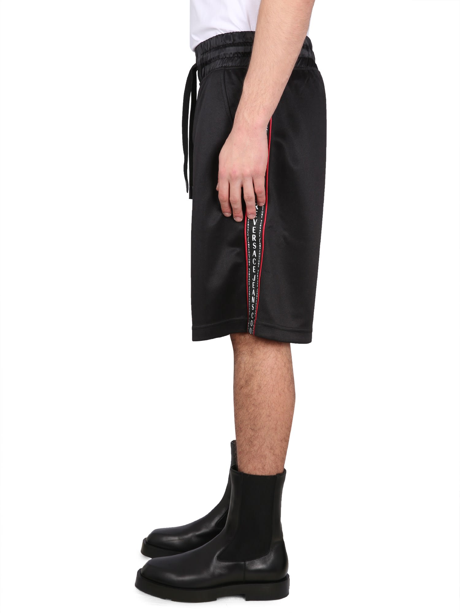 Shop Versace Jeans Couture Bermuda Shorts With Logo Band In Black