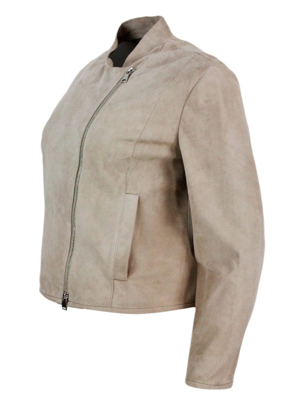 Shop Antonelli Biker Jacket Made Of Soft Suede. Side Zip Closure And Pockets On The Front In Beige