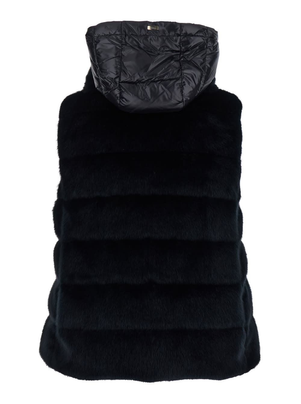 Shop Herno Black Sleeveless Down Jacket With Detachable Hood In Faux Fur Woman