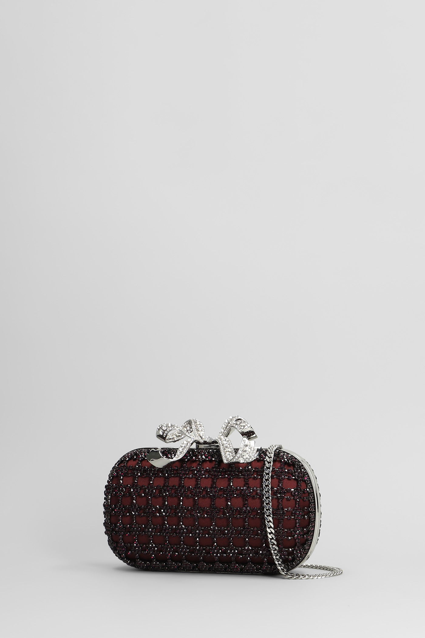 Self-portrait Chainmail Clutch In Bordeaux Polyester In Burgundy