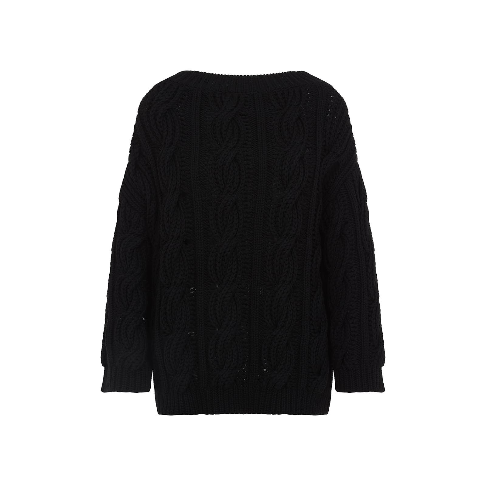 Valentino Off-shoulder Cable Wool Sweater In No Nero