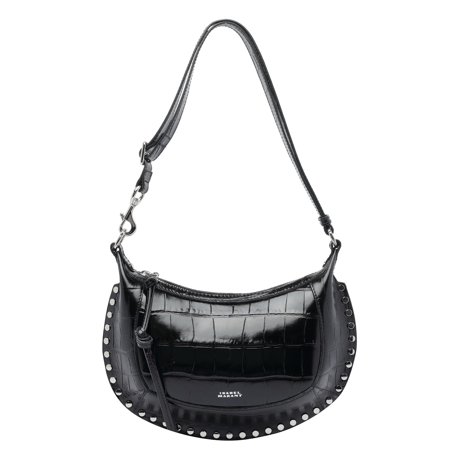 Isabel Marant Crocodile-embossed Studded Shoulder Bag In Black