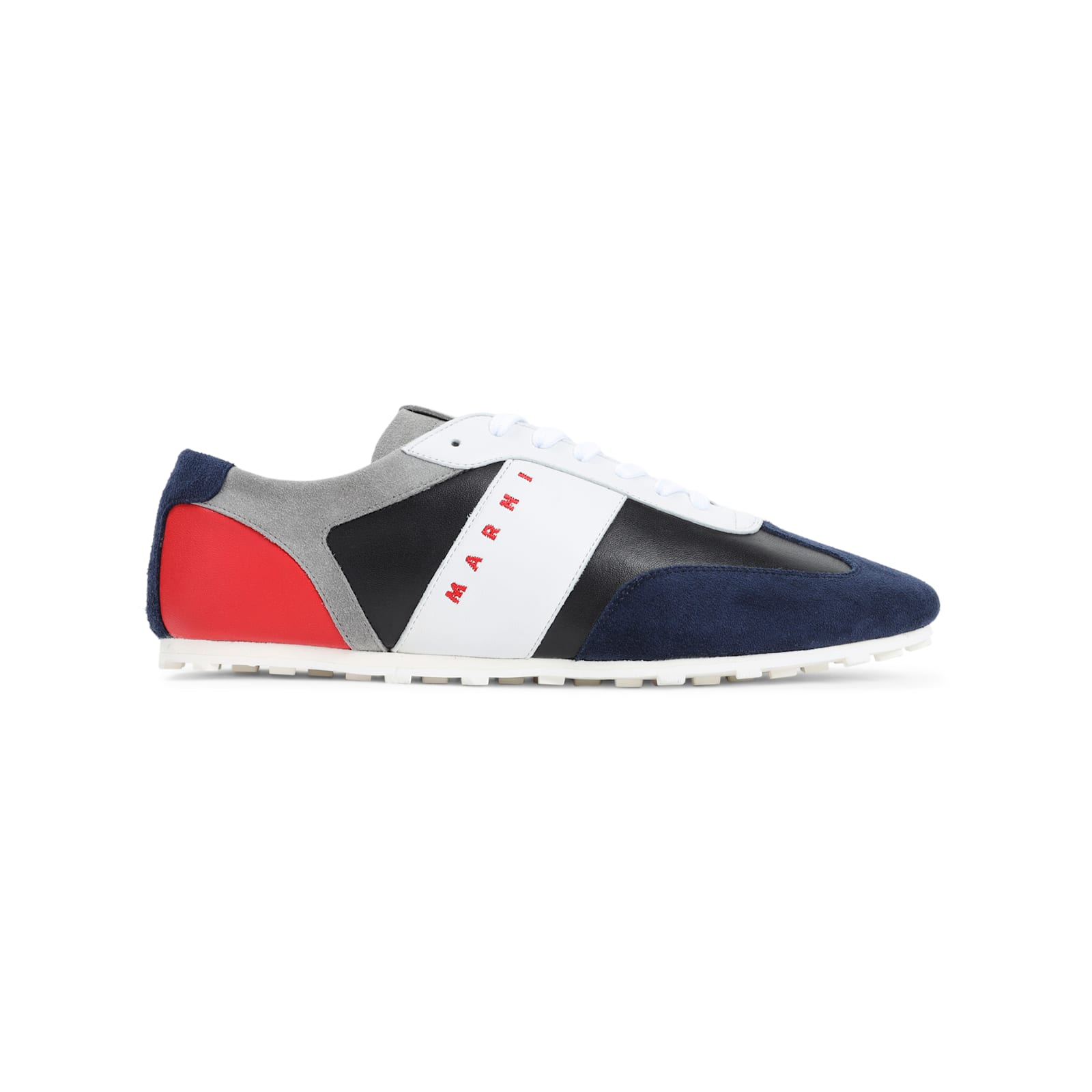 Marni Logo-embroidered Suede-trimmed Leather Sneakers In Multi