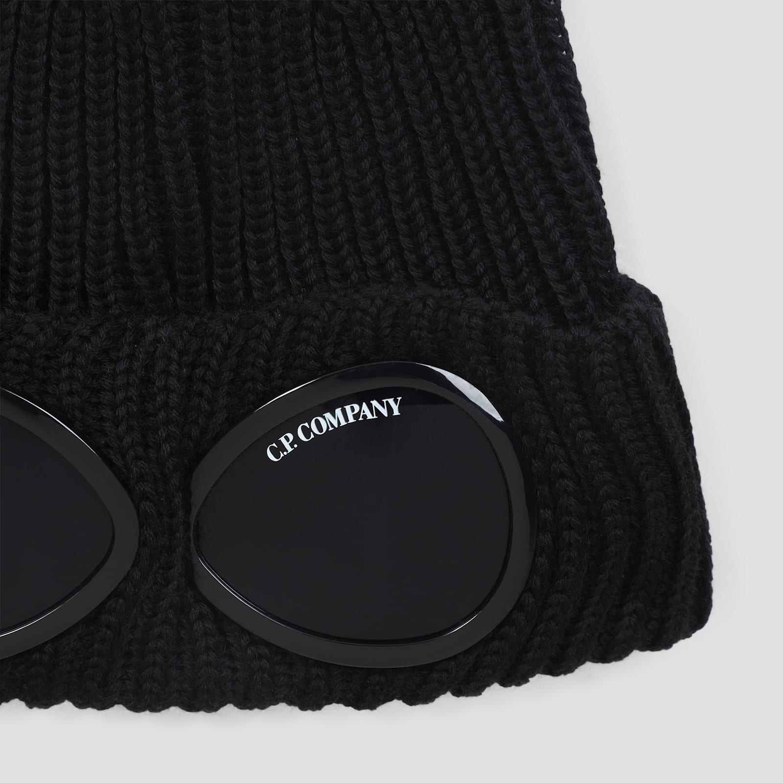 C.p. Company Black Lenses Textured Beanie Hat In Blue