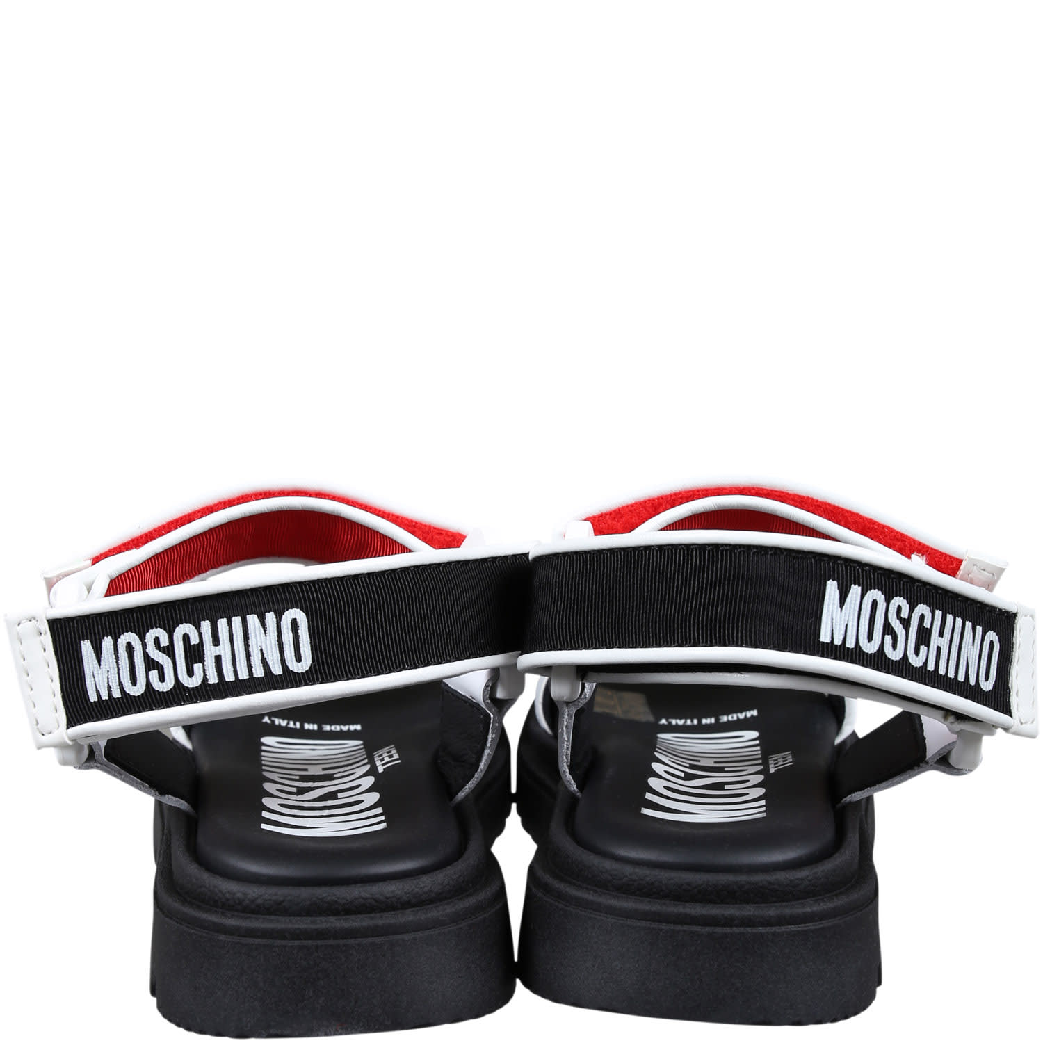 Shop Moschino Black Sandals For Boy With Logo In Multicolor