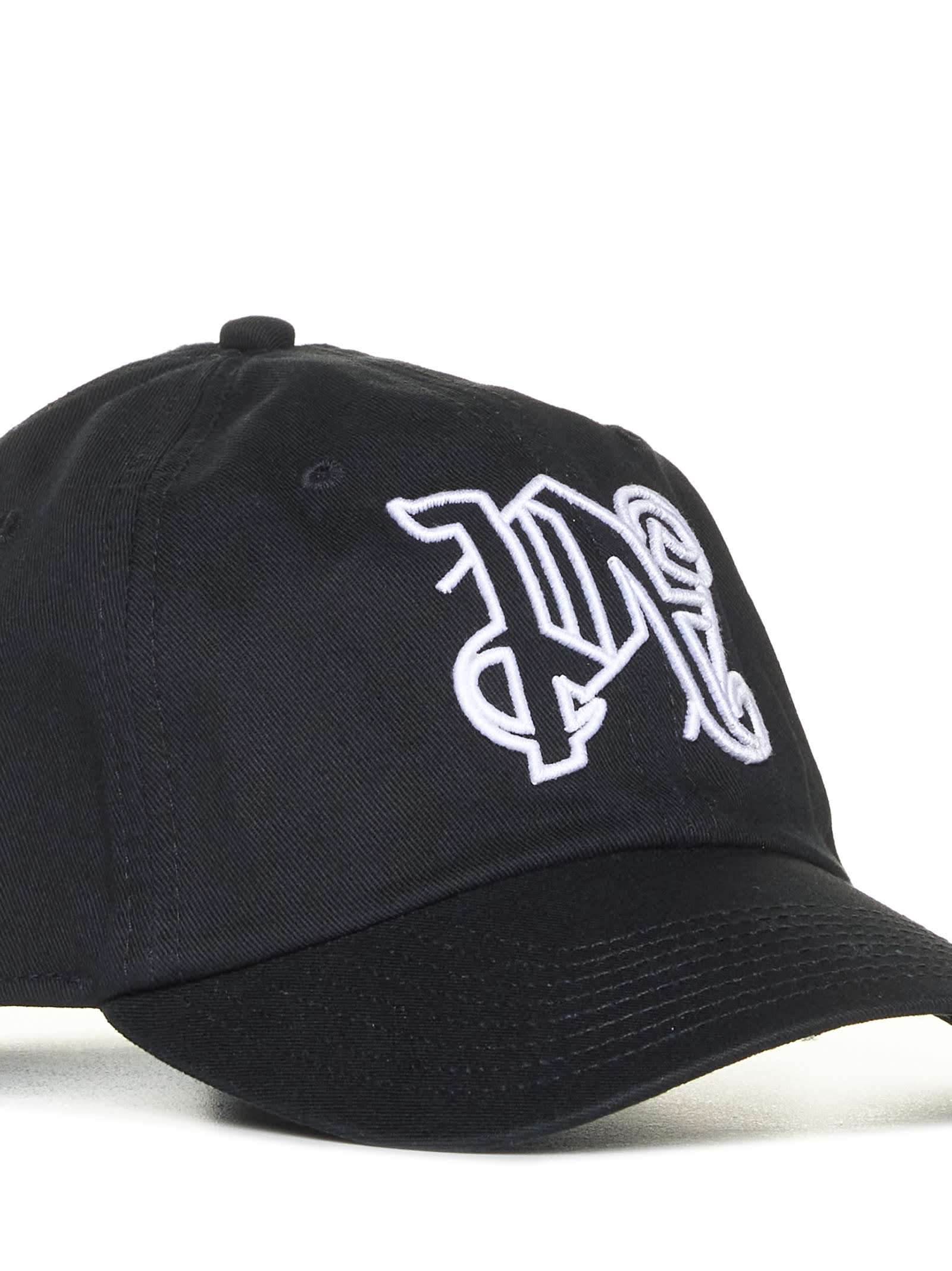 Palm Angels Monogram Cotton-canvas Baseball Cap In Black
