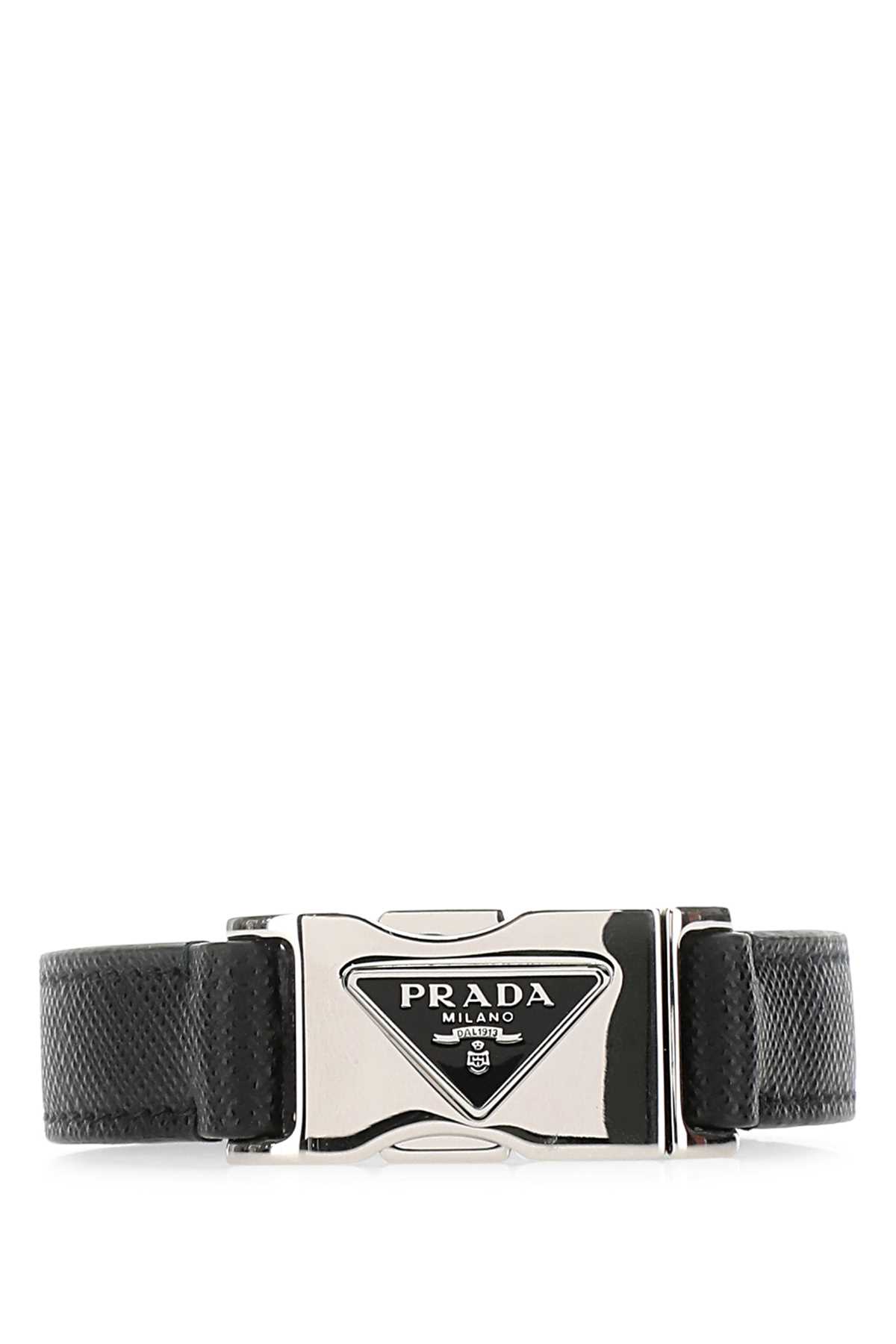 Shop Prada Black Leather Bracelet In F0002