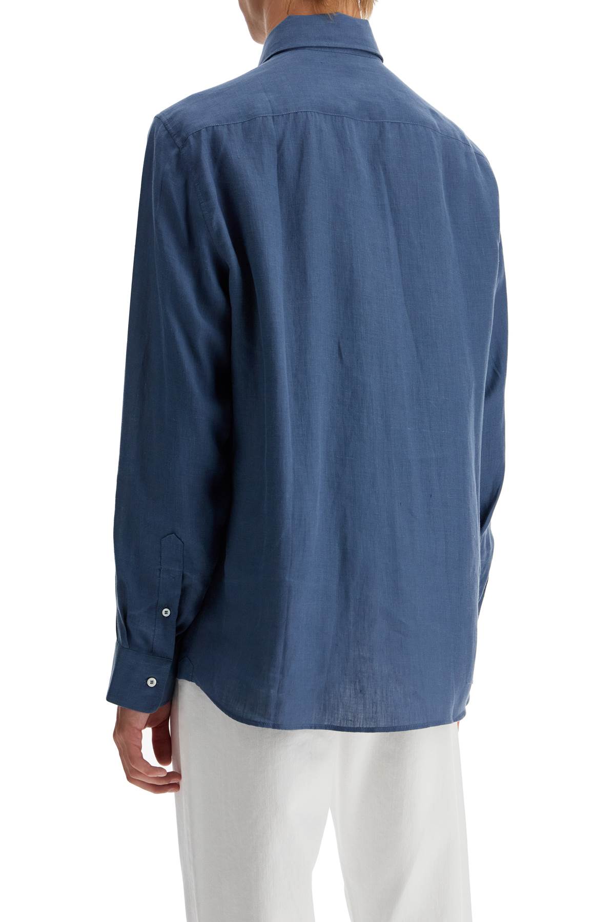 Shop Brunello Cucinelli Easy Fit Hemp Shirt For A Comfortable In Oceano (blue)