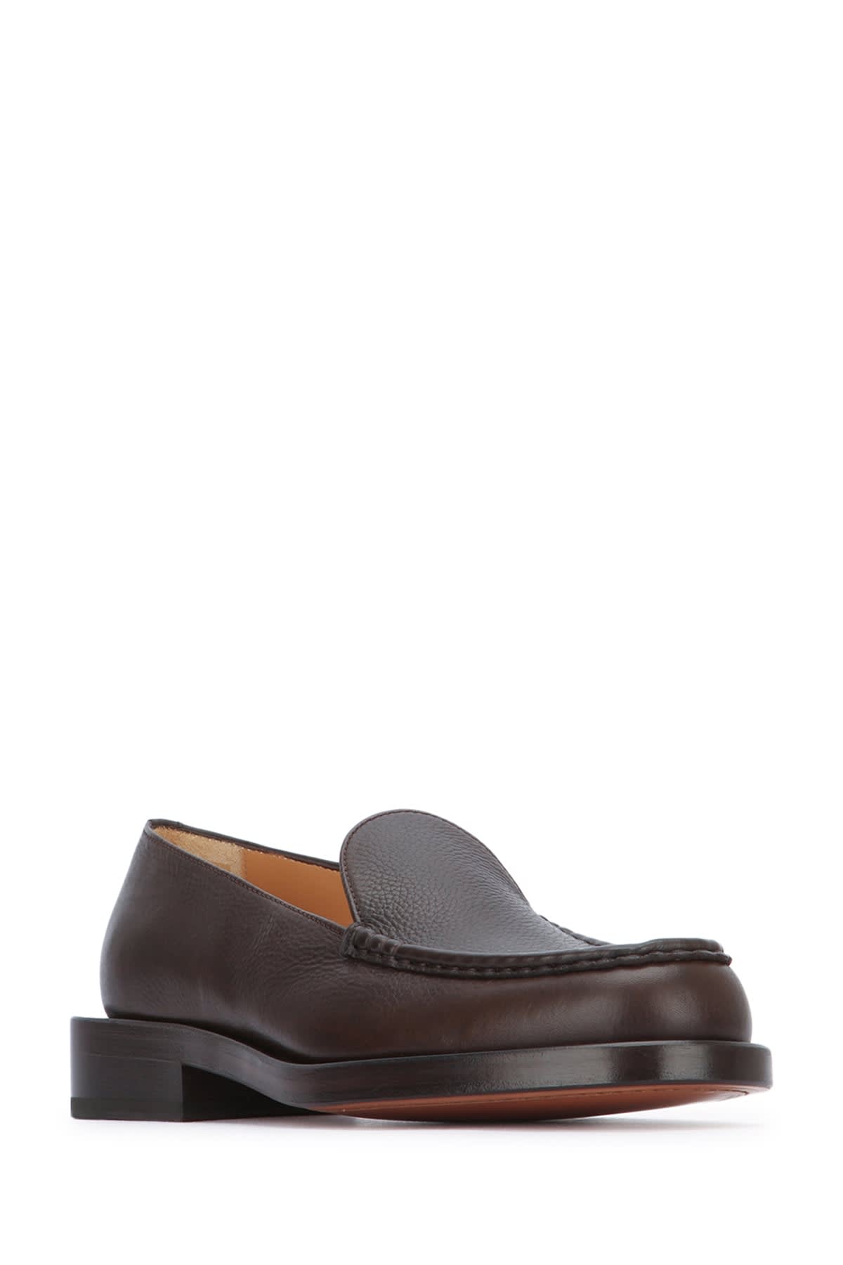 Jacquemus Leather Loafers With Round Toe And Stitching In Brown
