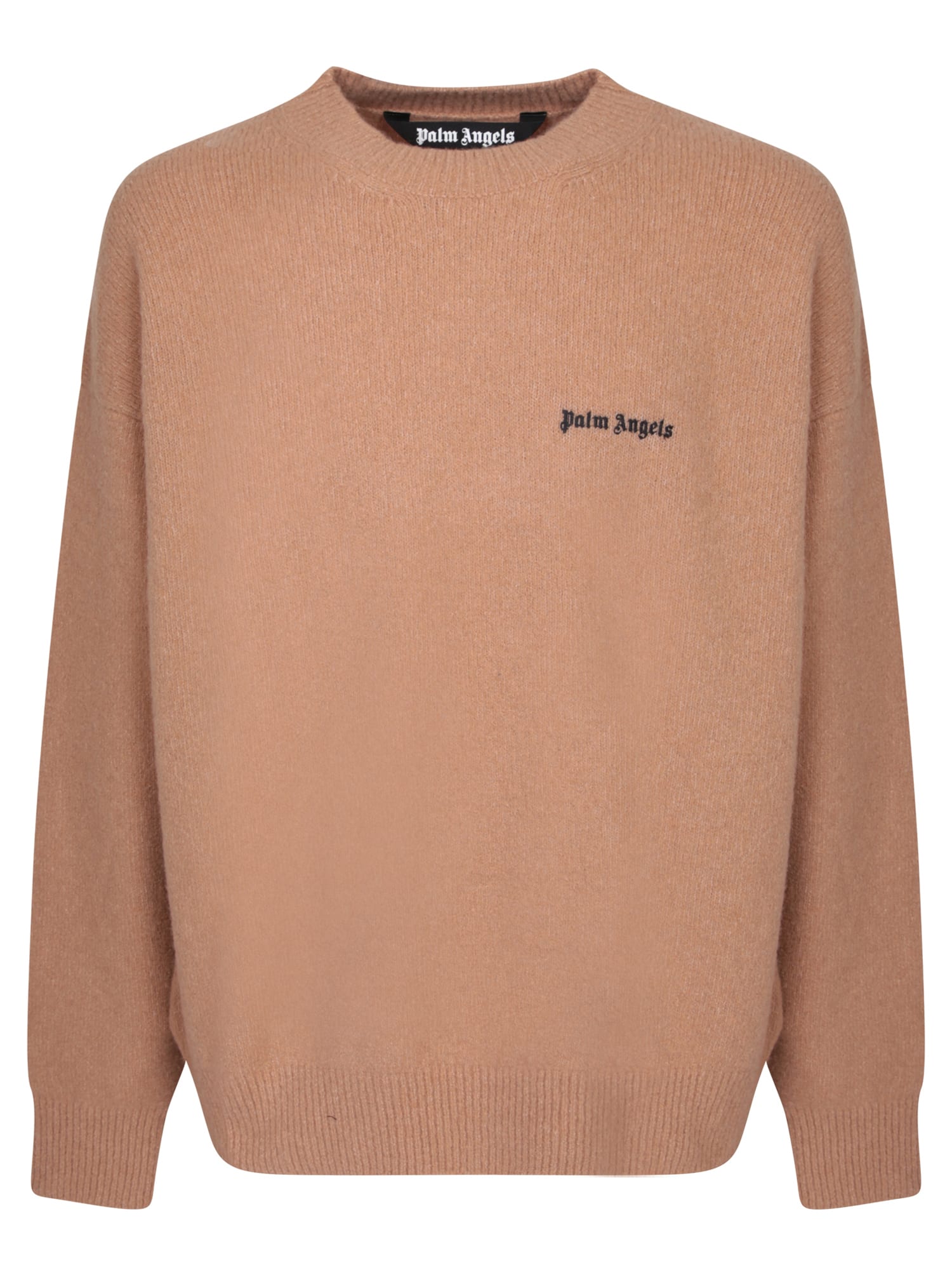 Shop Palm Angels Logo On The Chest Camel Pullover In Brown