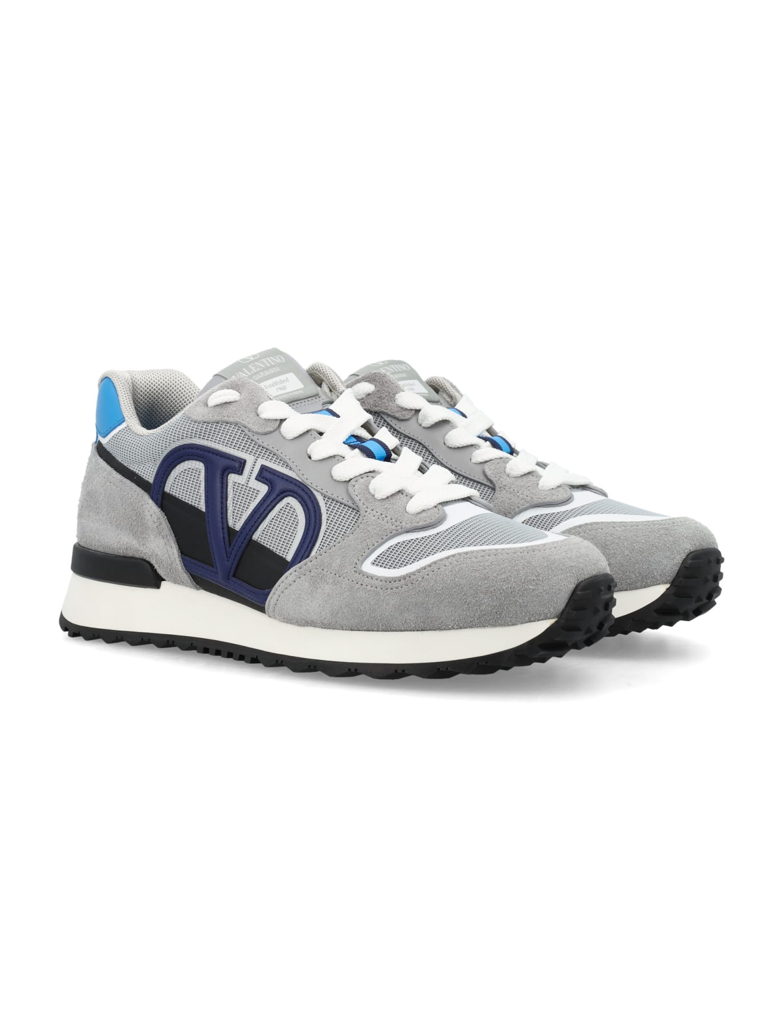 Shop Valentino V-logo Sneakers In Grey/light Blue