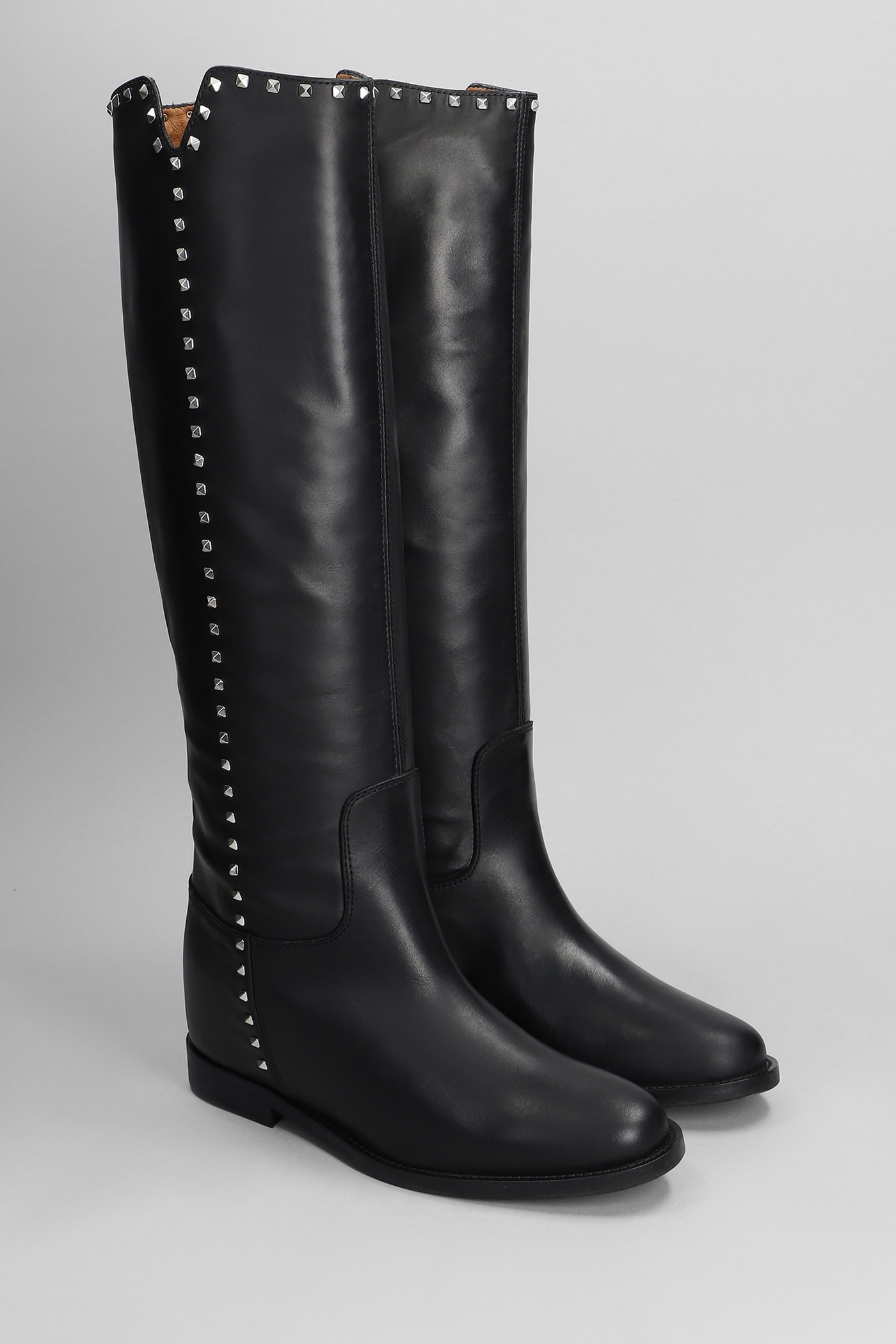 Via Roma 15 Studded 25mm Leather Boots In Black