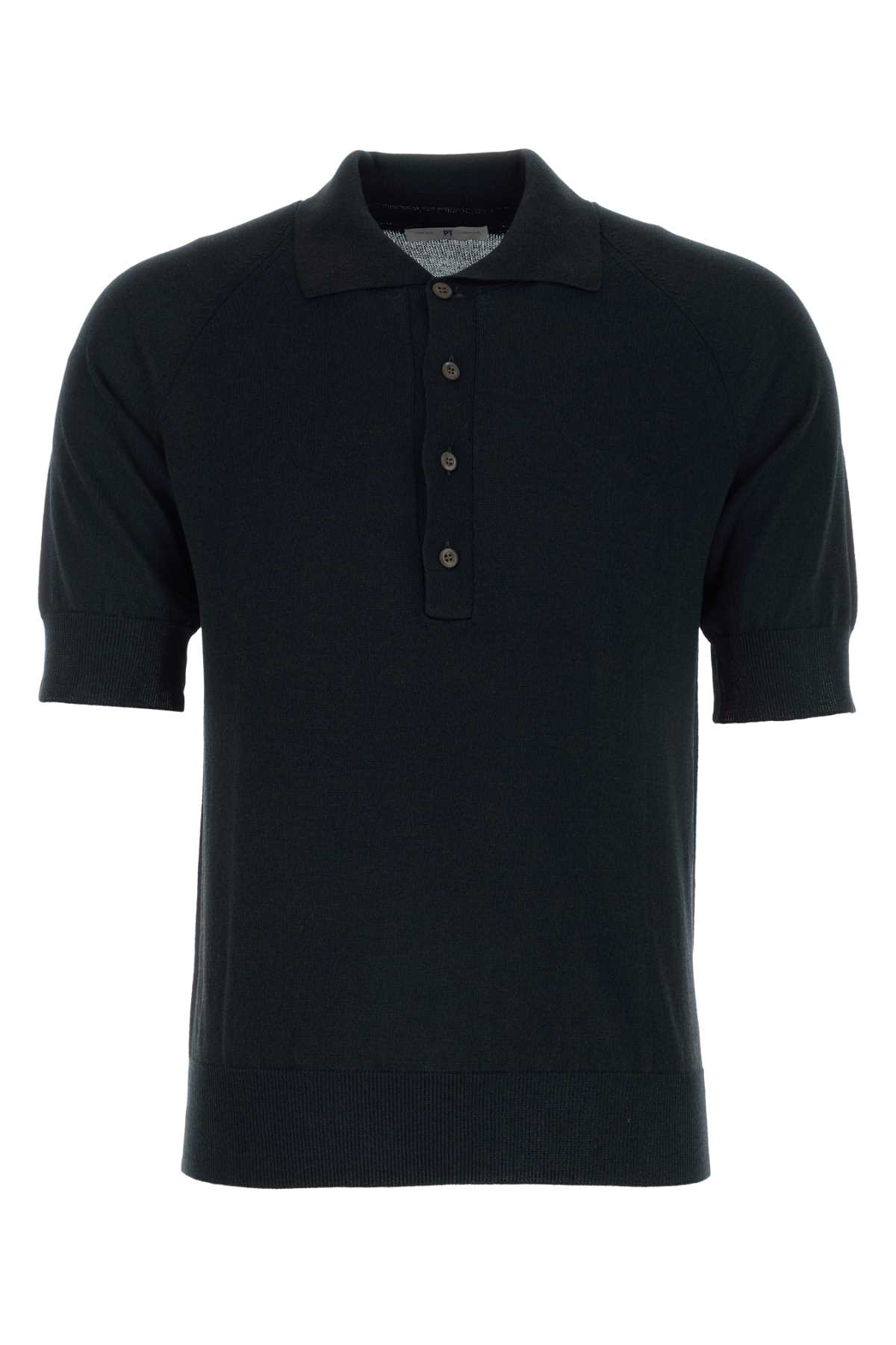 Pt01 Black Cotton Blend Polo Shirt In 0990