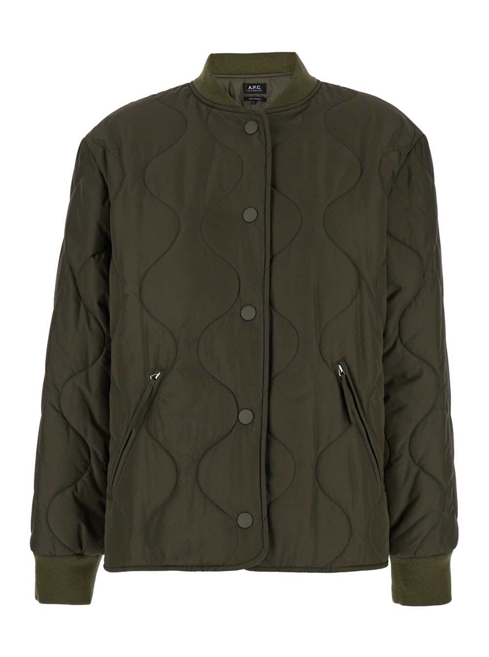 Shop Apc Camila Military Green Jacket With Snap Buttons In Quilted Fabric Woman