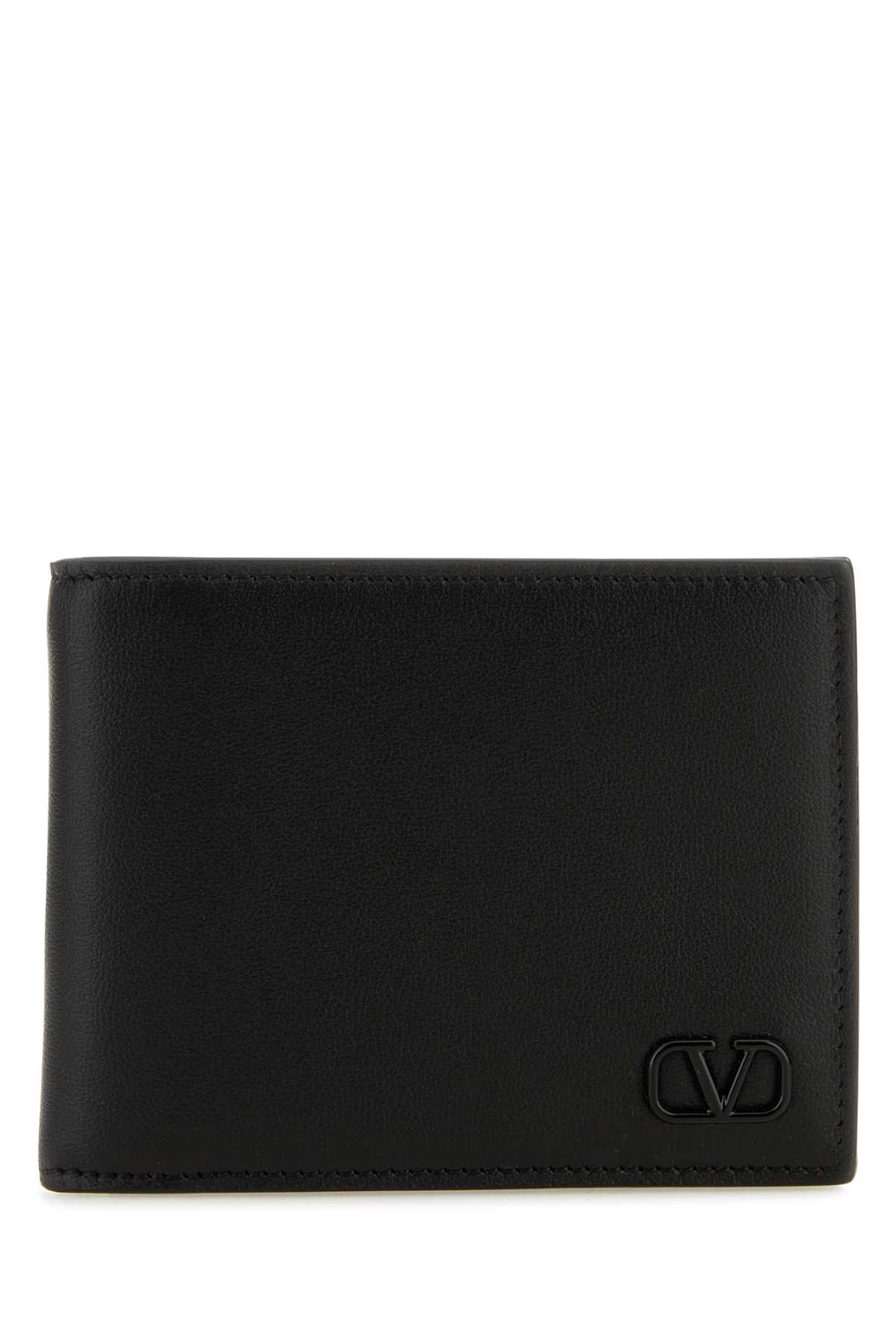 Shop Valentino Black Leather Vlogo Wallet In Nero