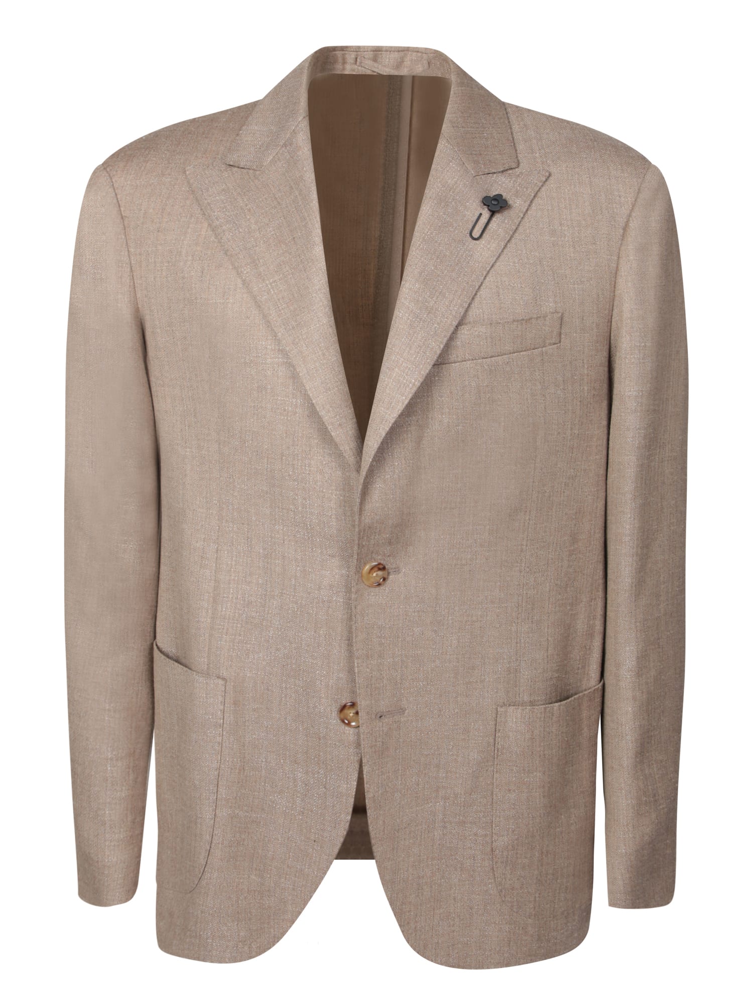 Lardini Beige Wool Twill Blazer With Notched Lapel In Beige