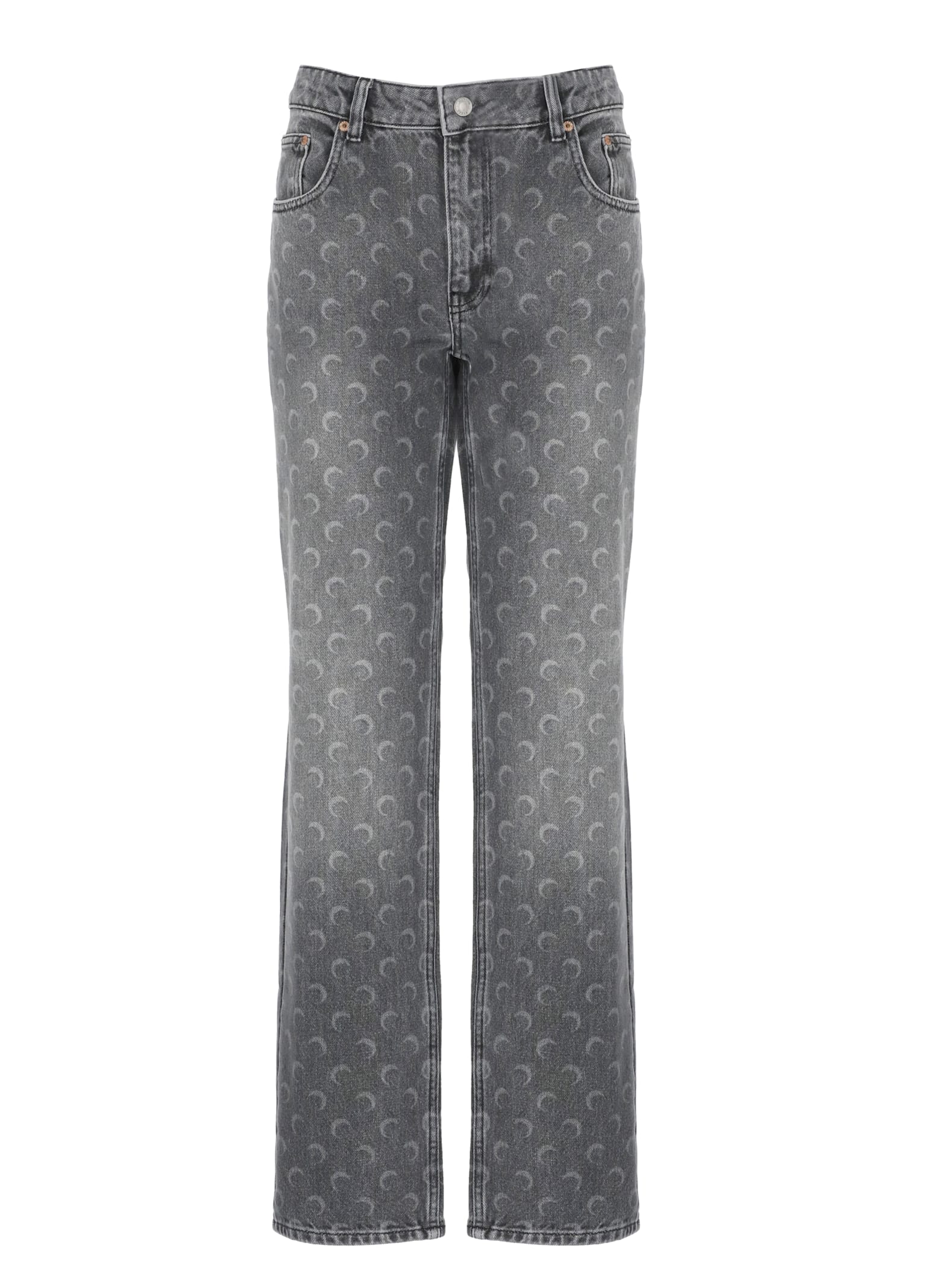Marine Serre Moon Laser Grey Wash Denim Straight Jeans In Gray