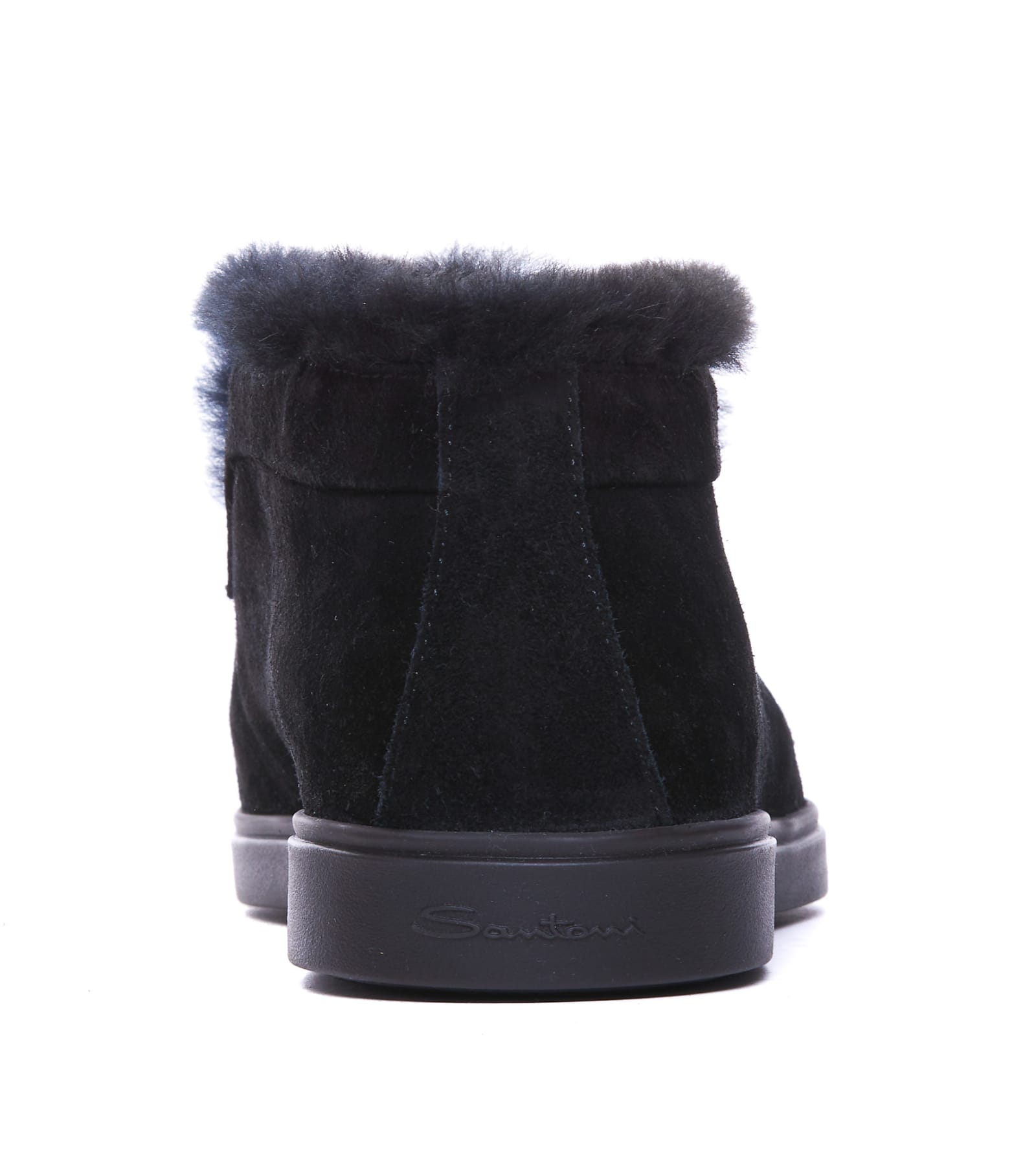 Santoni Fortune Shearling Suede Loafer Booties In Black