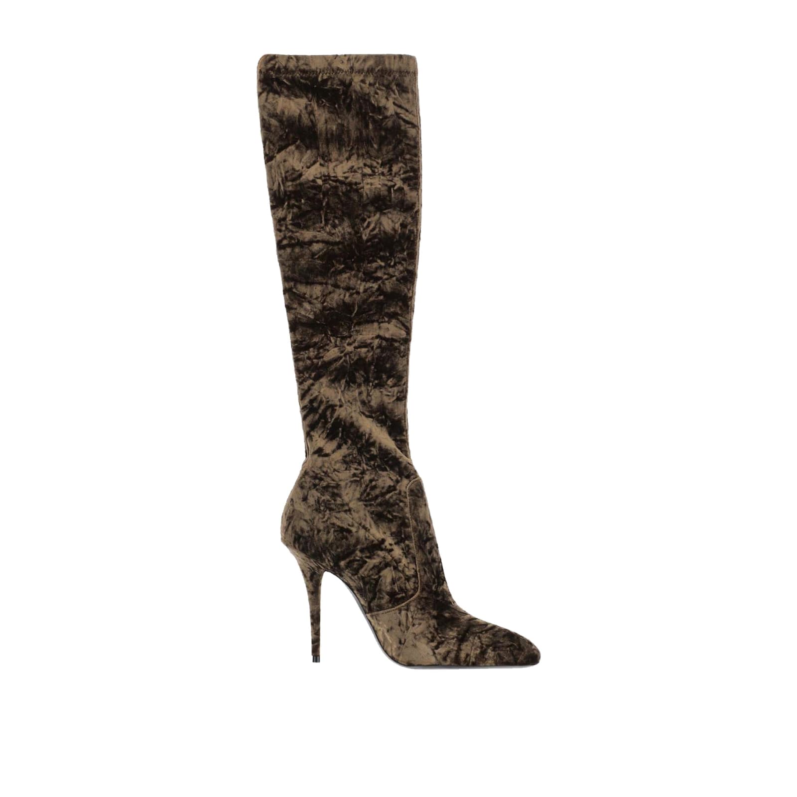 Shop Saint Laurent Talia Velvet Boots In Brown