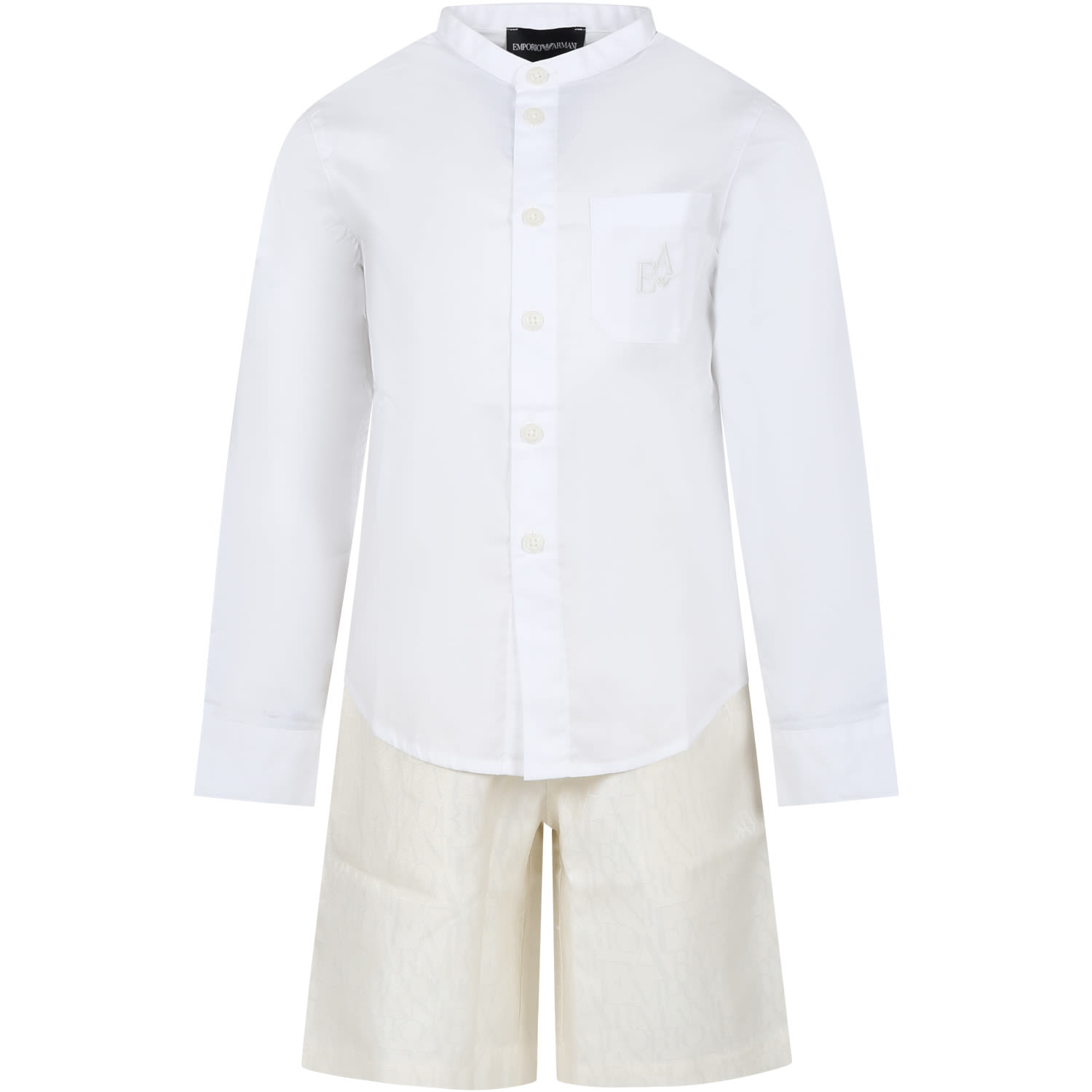 Armani Collezioni Kids' Elegant Ivory Suit For Boy With Logo