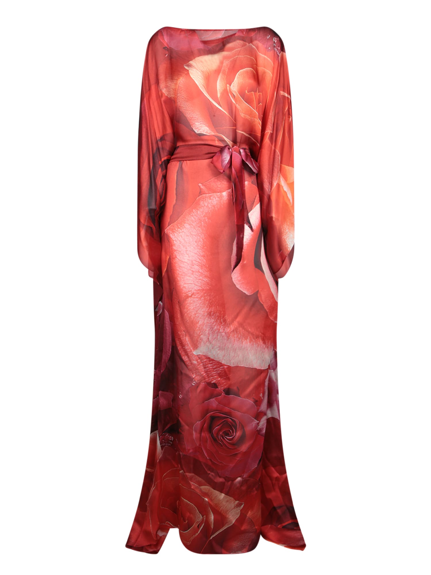 Roberto Cavalli Garden Rose Kaftan Dress In Red