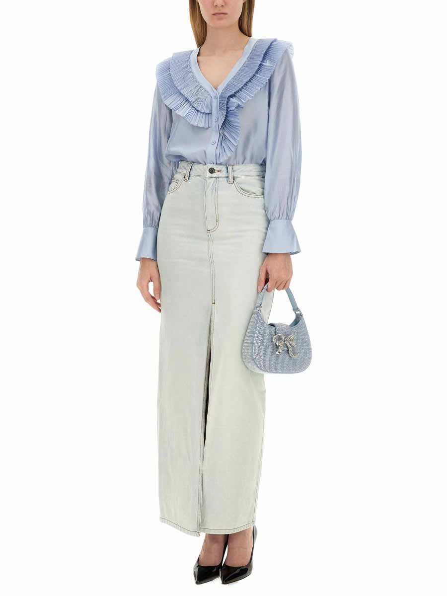 Shop Self-portrait Organza Blouse In Baby Blue