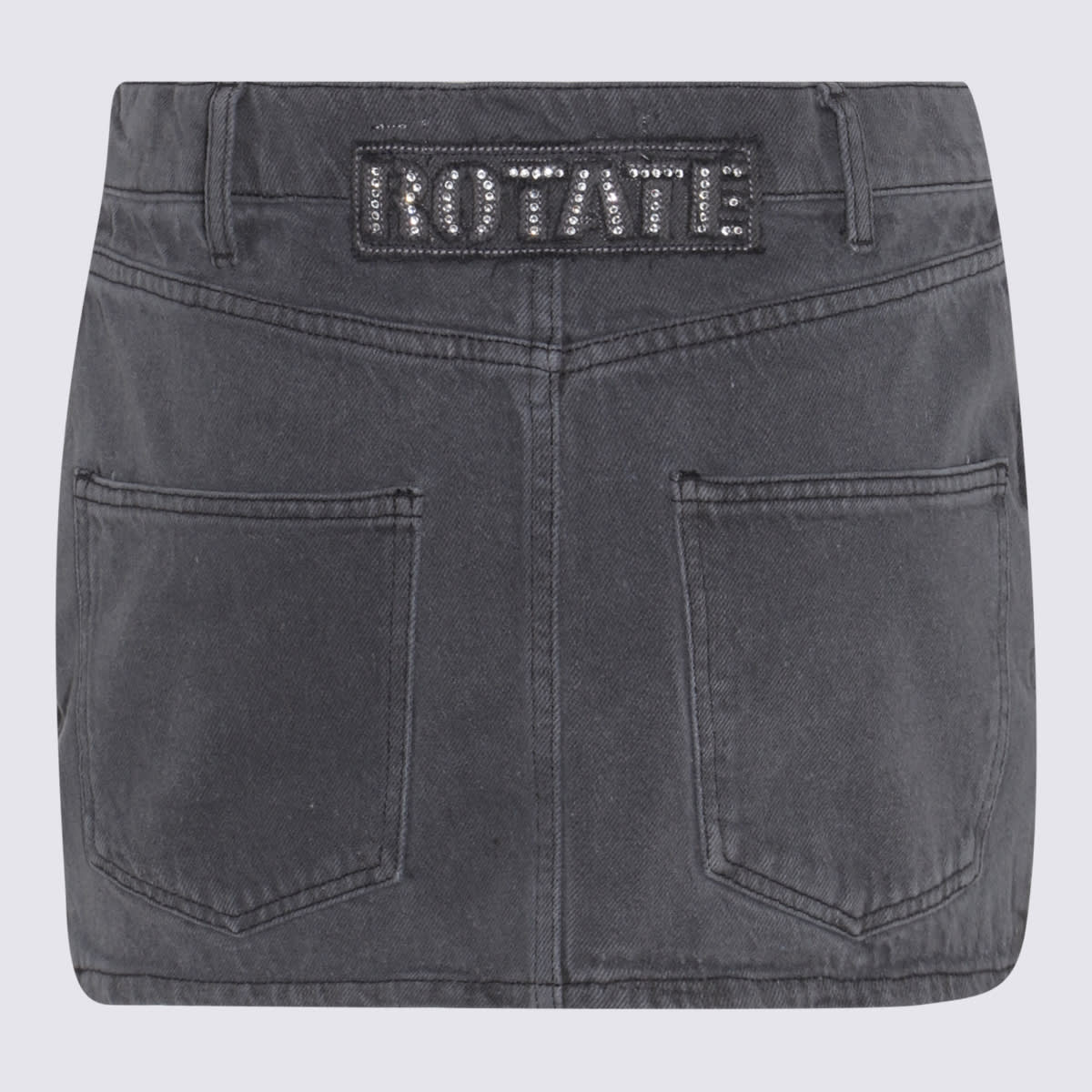 Shop Rotate Birger Christensen Dark Grey Cotton Denim Skirt In Quiet