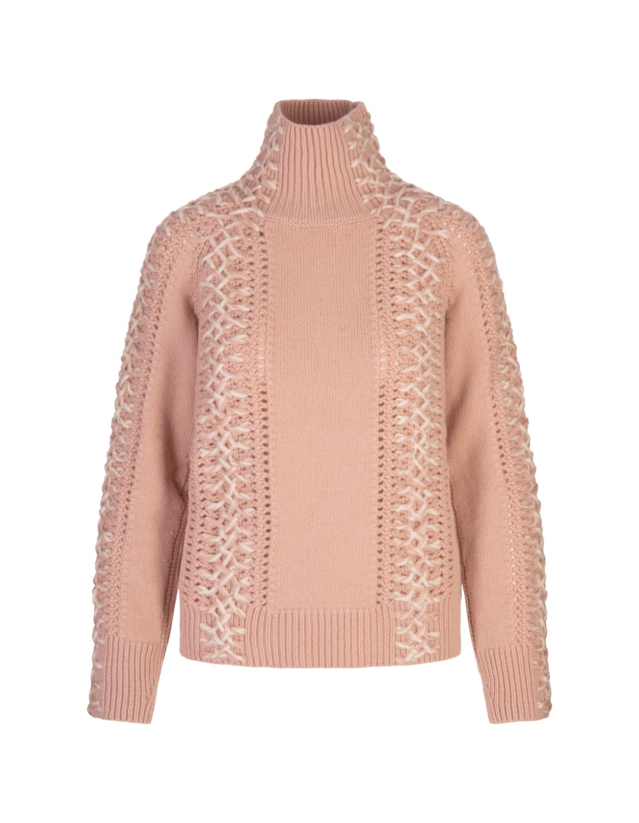 Ermanno Scervino Pink Turtleneck Sweater With Contrasting Scervino Stitch