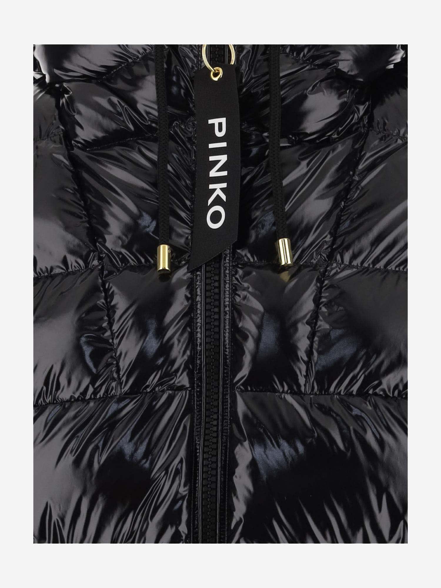 Shop Pinko Nylon Down Jacket With Logo In Black