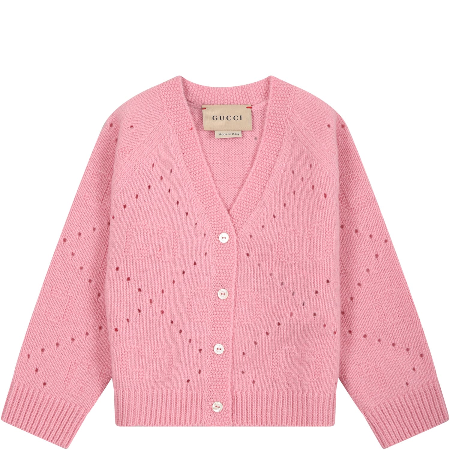 Shop Gucci Pink Cardigan For Baby Girl With Gg