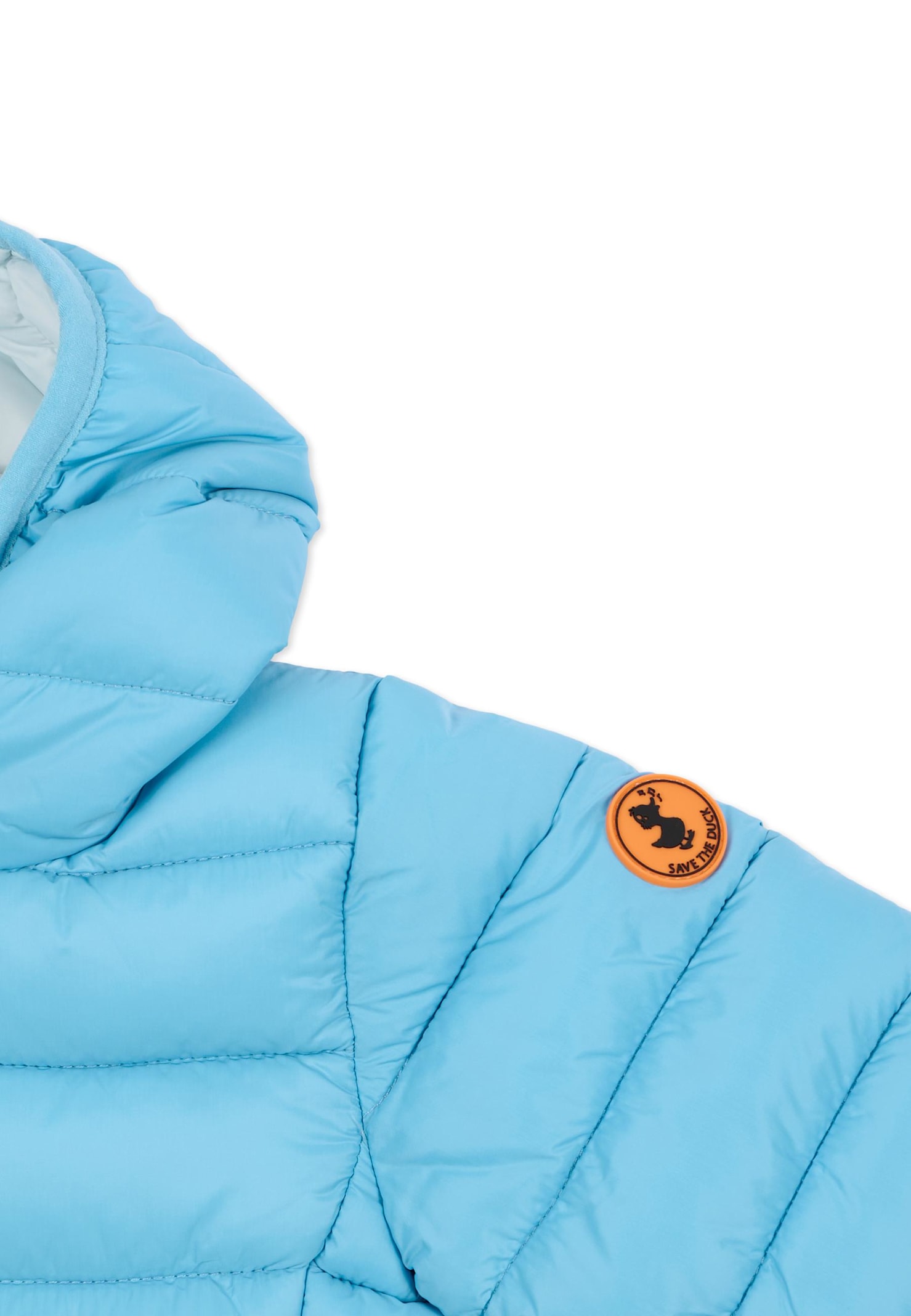 Save The Duck Light Blue Down Jacket For Baby Boy With Logo In Blue