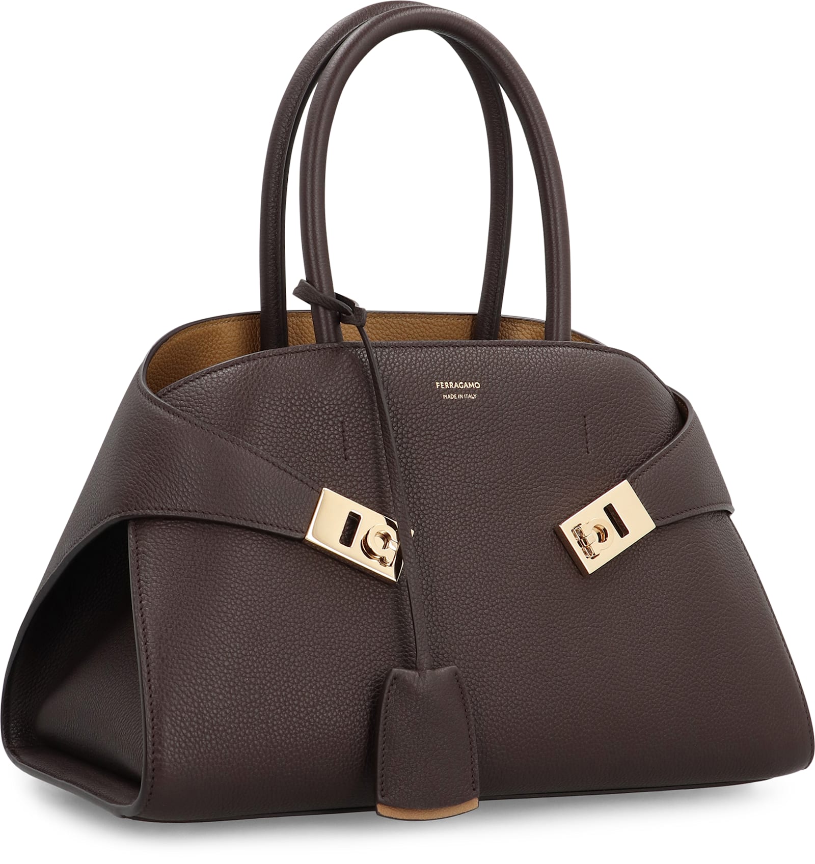 Ferragamo Gancini Clasp Leather Tote Bag In Brown