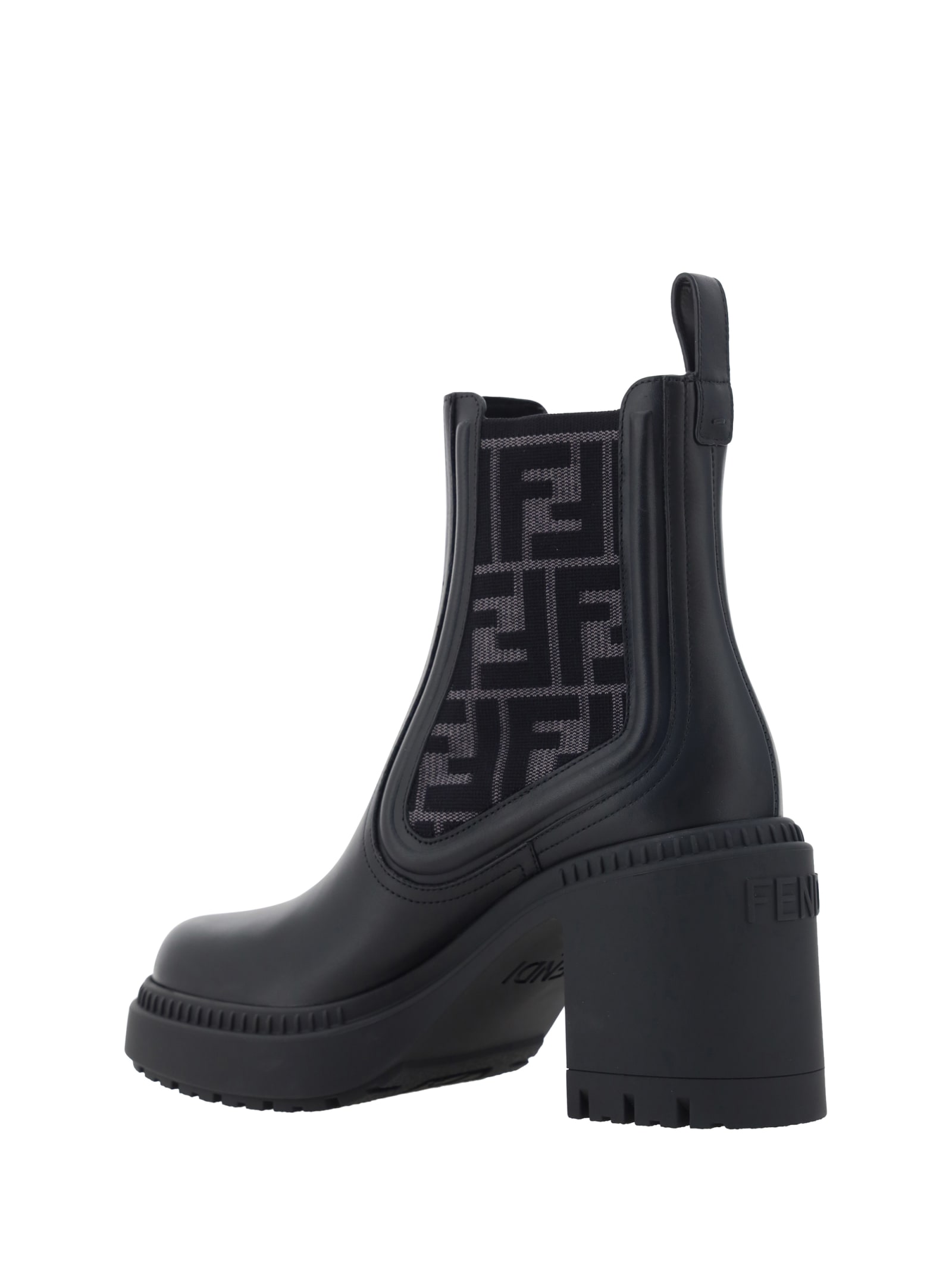Fendi Women Domino Leather Boots In Black