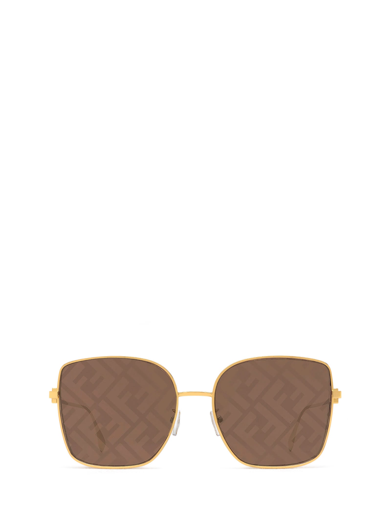 Fendi Fe40013u Rectangle-shape Logo-lens Metal Sunglasses In Gold